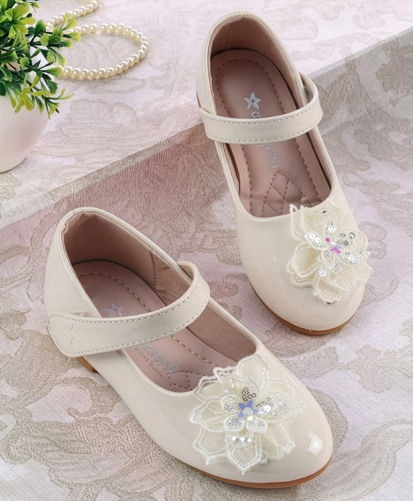 Cute Walk by Babyhug Velcro Closure Ballerina With Floral Applique -Beige-picture-20