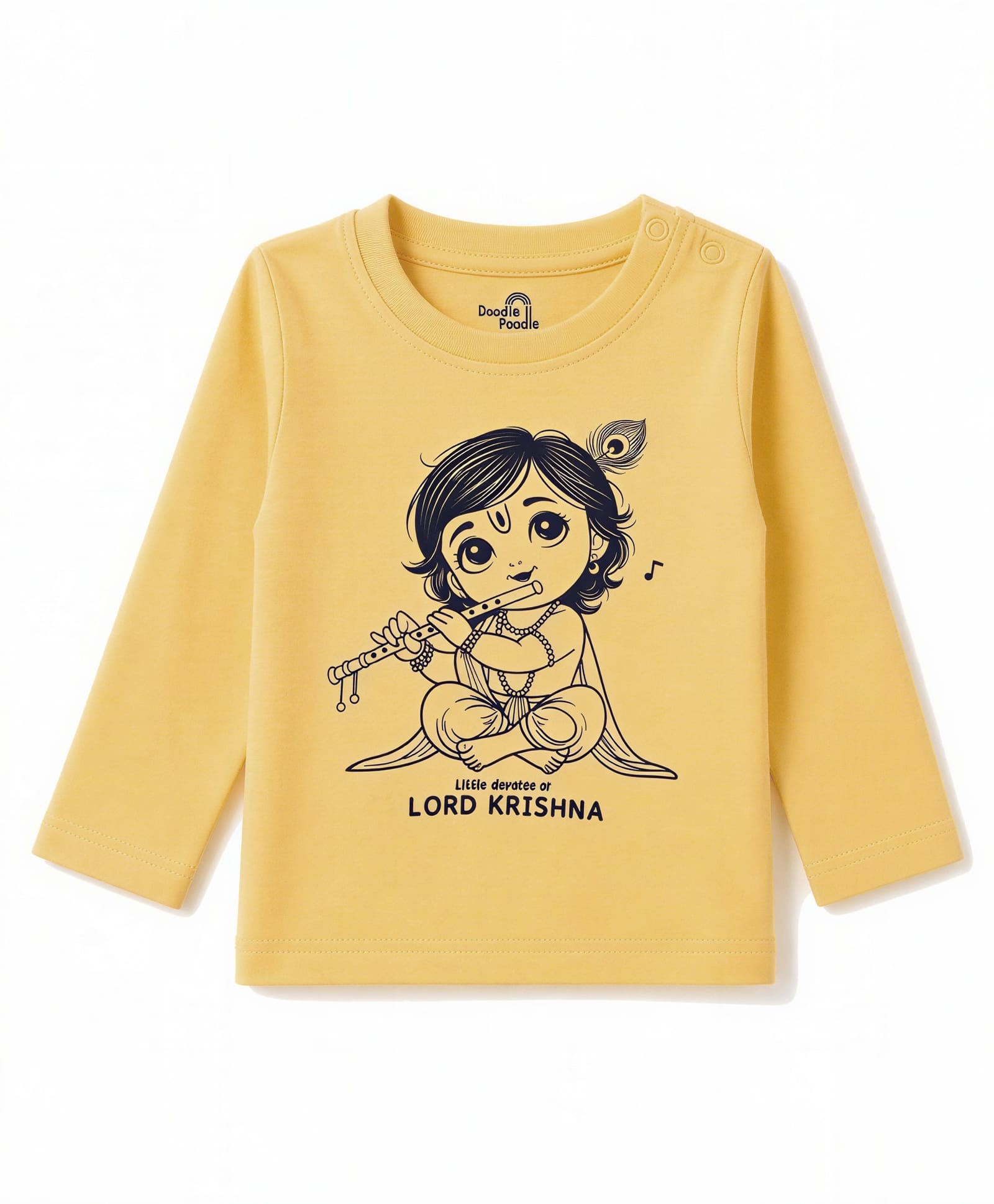 Doodle Poodle Single Jersey Knit Full Sleeves T-Shirt with Lord Krishna & Text Print - Yellow-picture-23