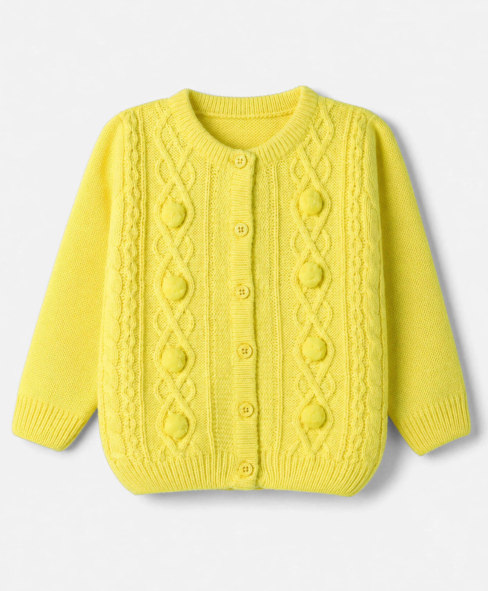 Babyhug Knit Full Sleeves Front Open Sweater With Cable Knit Design & Applique - Lime Green-image-12