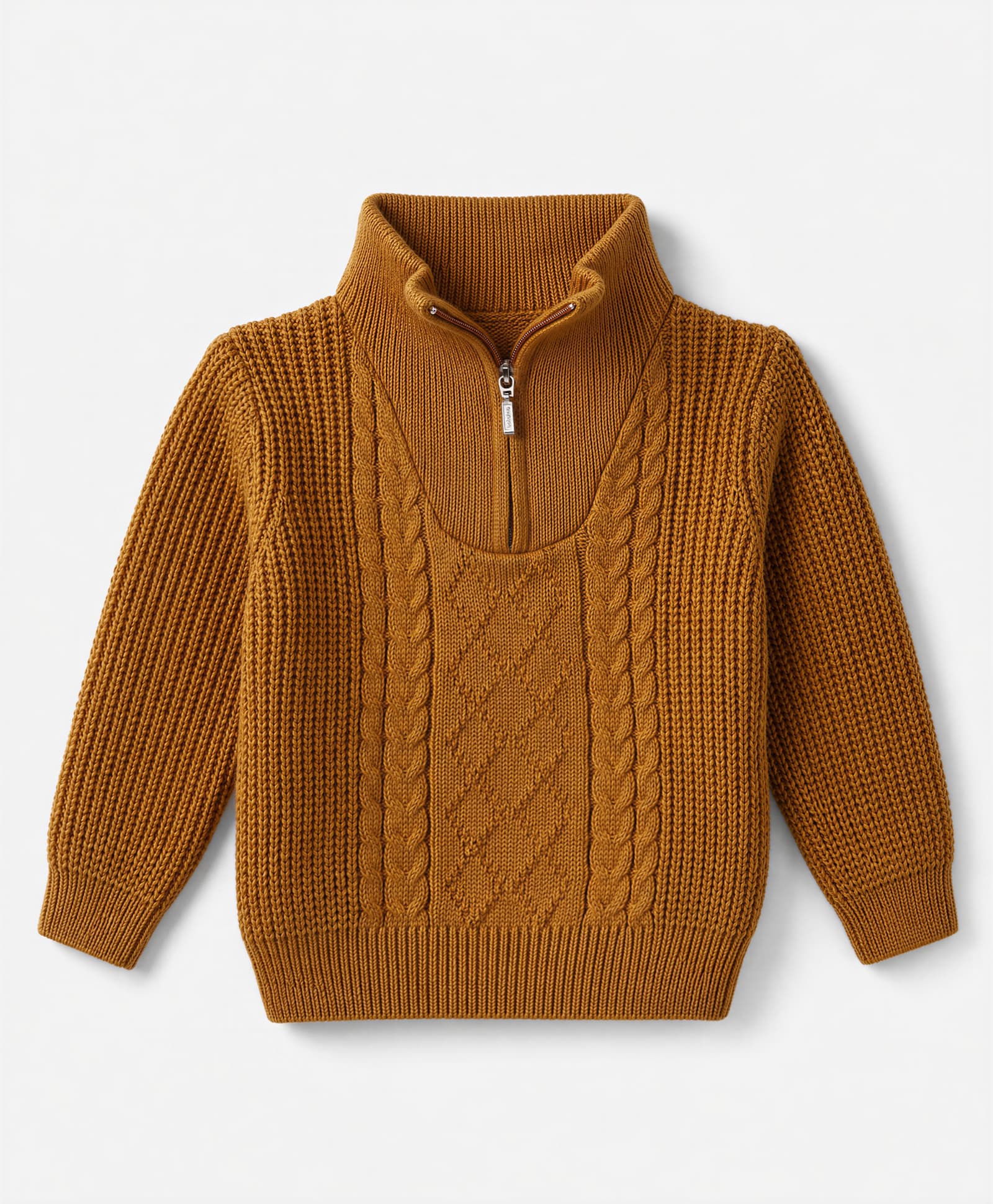 Babyhug Knit Full Sleeves Pullover with Cable Knit Design - Mustard-picture-22