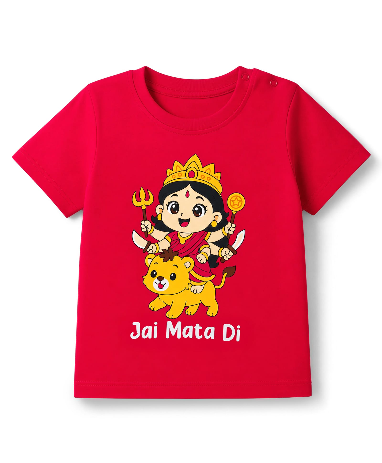 Doodle Poodle Single Jersey Knit Half Sleeves T-Shirt with Jai Mata Di Print - Red-picture-24