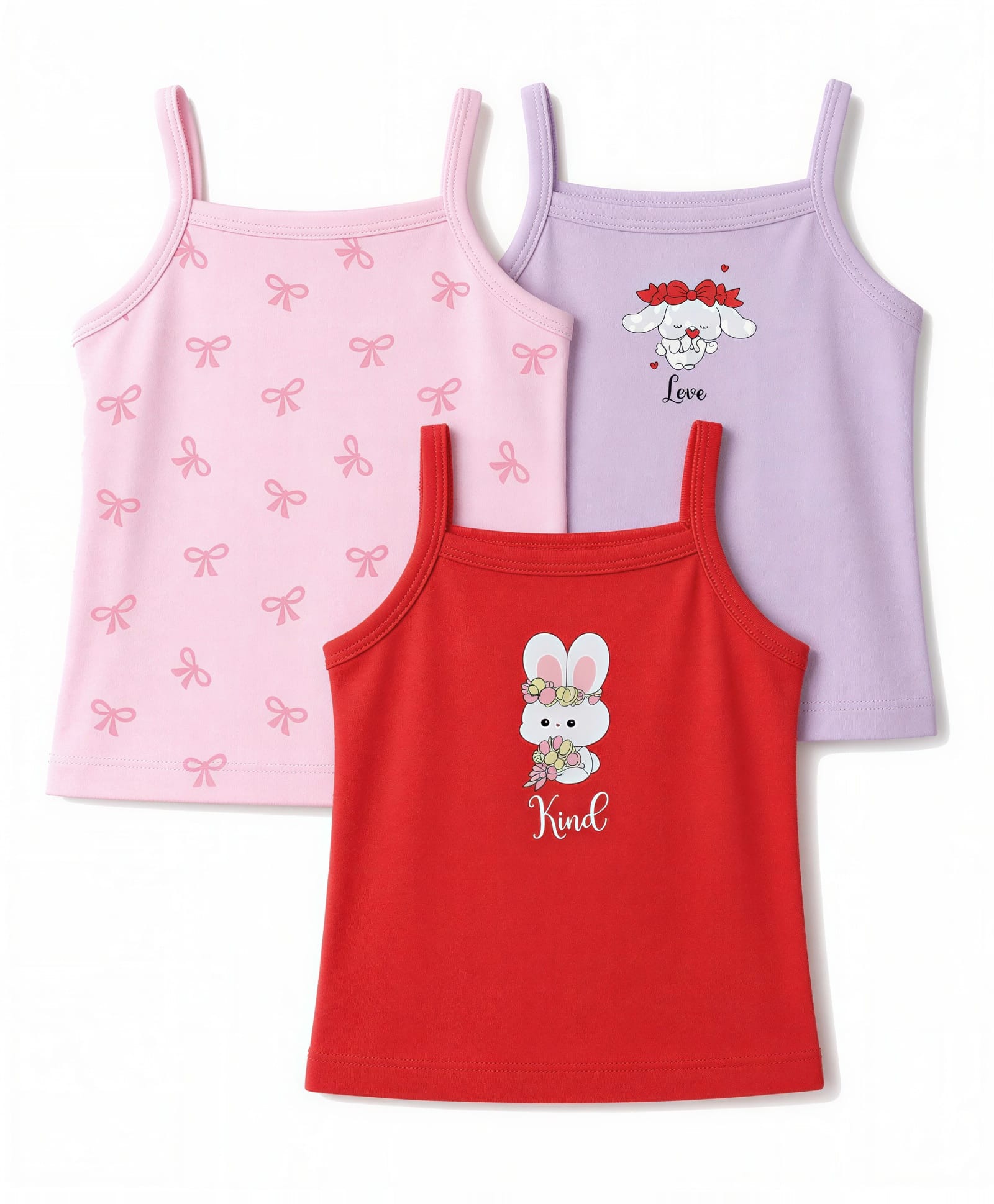 Doodle Poodle 100% Cotton Knit Sleeveless Bow & Puppy Printed Slips Pack Of 3 - Purple Red & Pink-image-15