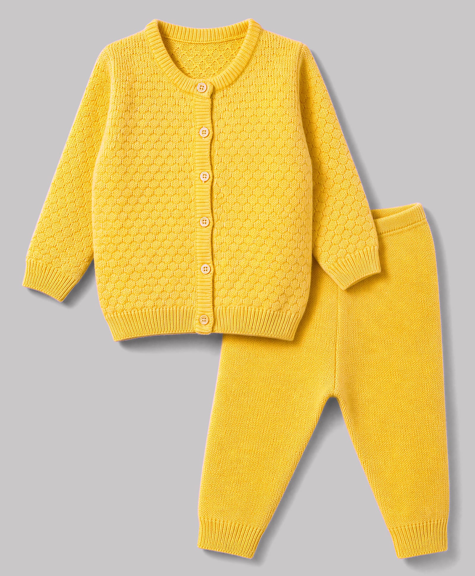 Babyhug Knit Full Sleeves Cable Knit Design Sweater Set - Yellow-image-8