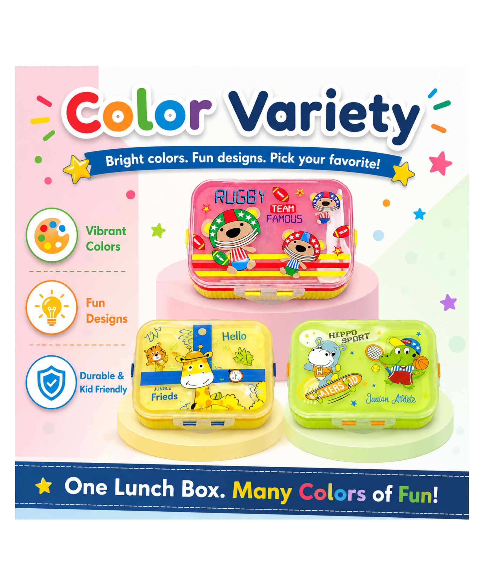 Paper Moon BPA-Free Leak Proof Plastic Lunch Box with Silicone Seal and Naughty Bear Shaped BPA-Free Leak Proof Push Lock Water Bottle Sipper for Kids School 750ml - colr may vary-image-44