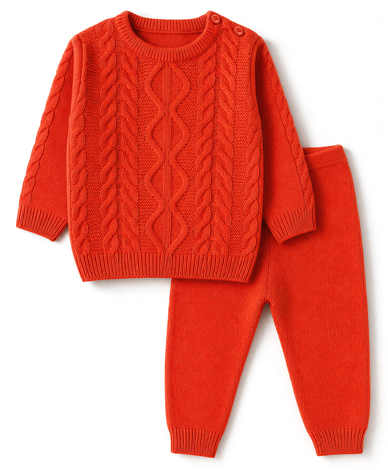 Babyhug Knit Full Sleeves Sweater Set With Cable Knit Design - Orange-picture-28