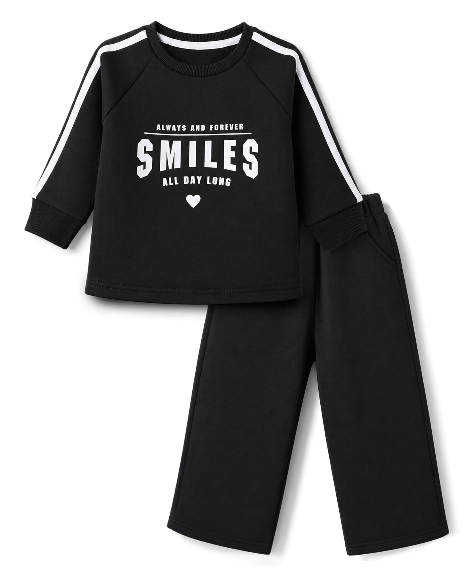 ToffyHouse Fleece Knit Full Sleeves Winter Wear Suits With Text Print - Black-picture-7