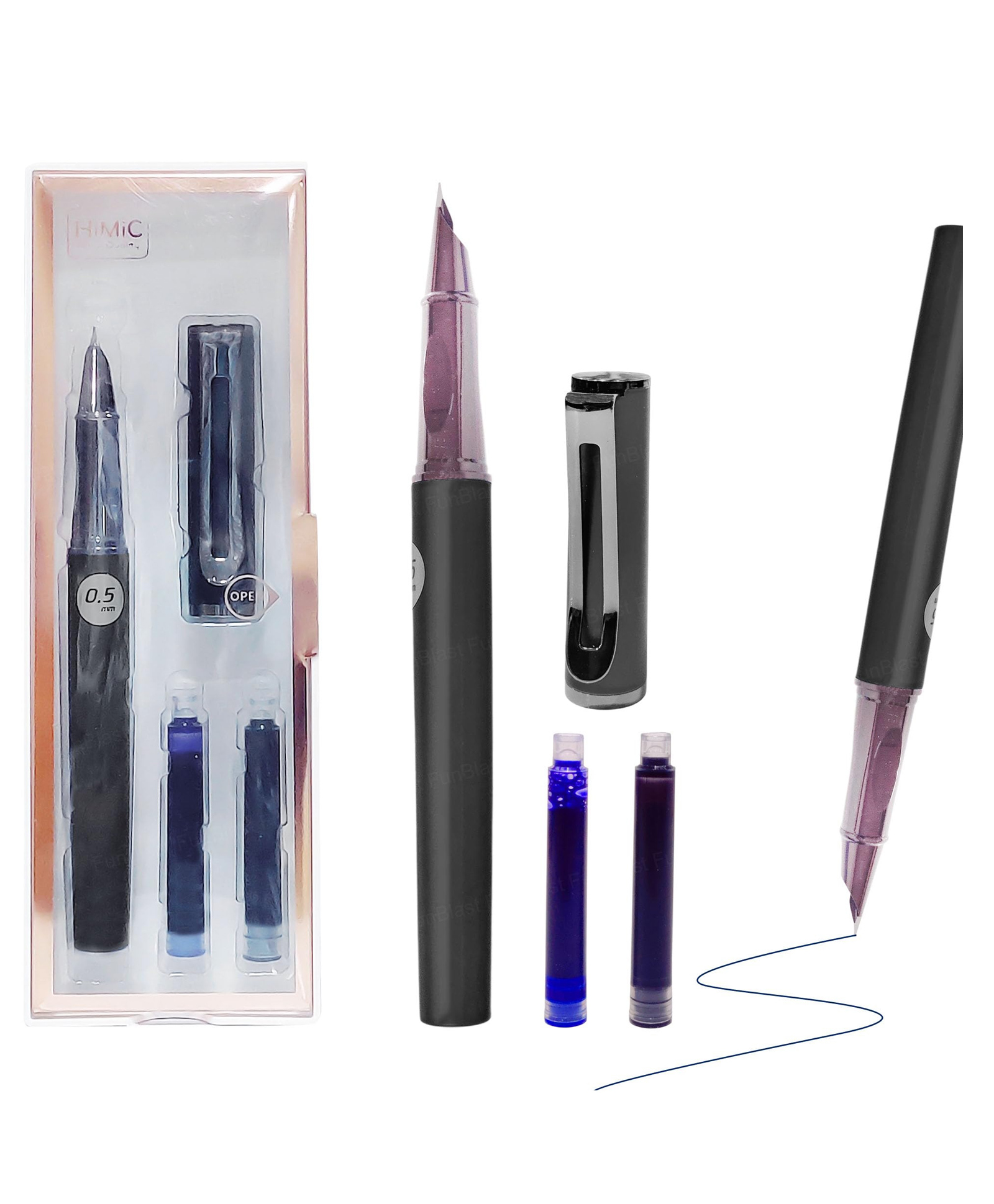FunBlast Luxury Metal Body Fountain Refillable Pen with 2 Ink Refills for Kids Black-picture-29