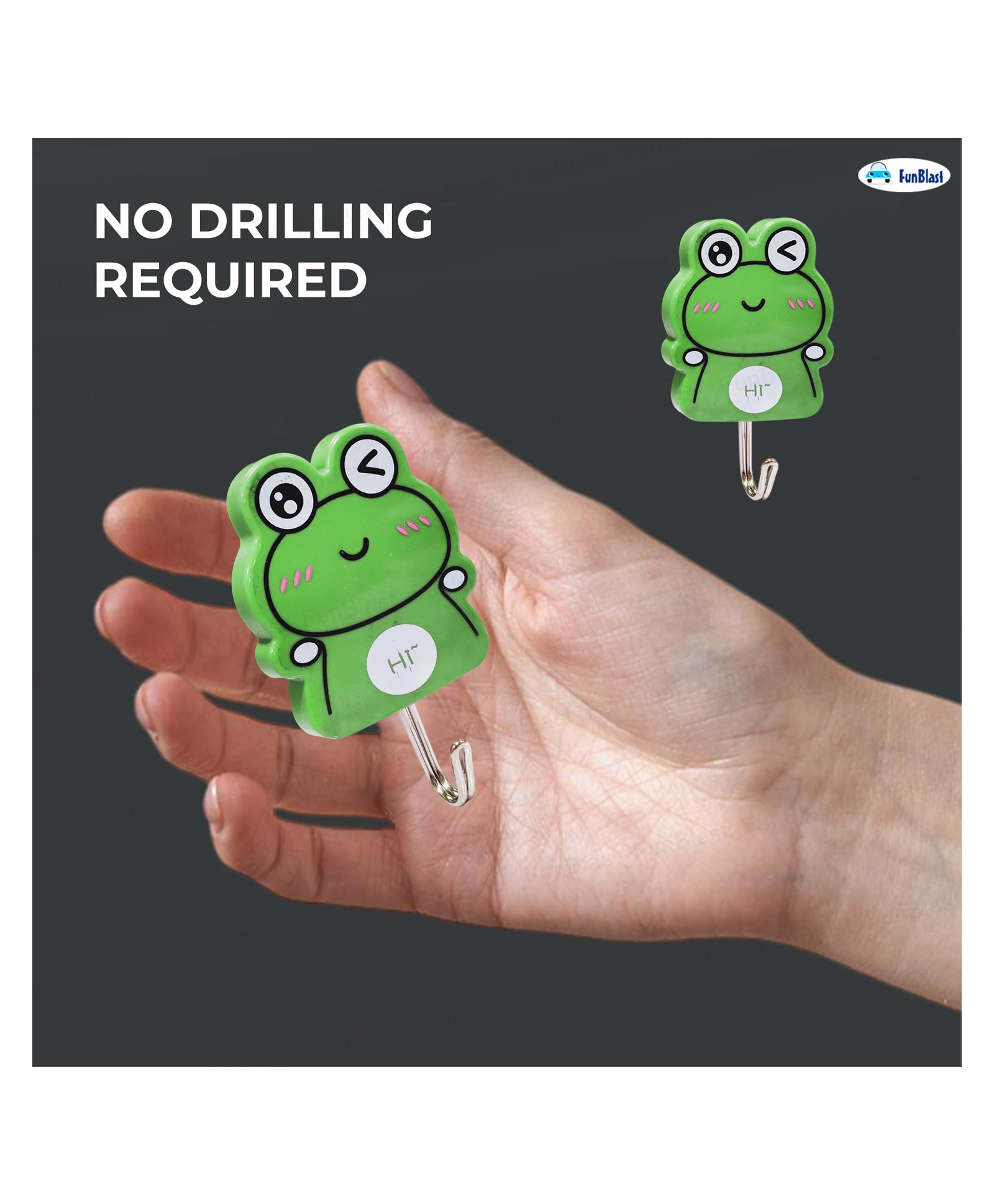 FunBlast Frog Themed Wall Hanging Hooks Without Drilling for Home & Kitchen Pack of 2 (Green)-image-4
