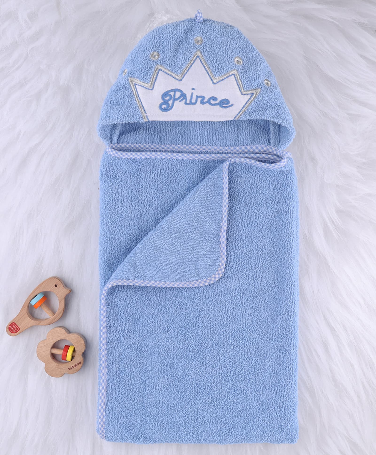 Babyhug Microfiber Cotton Knit Towel With Hood & Embroidery L 74 x B 73 cm - Blue-image-40