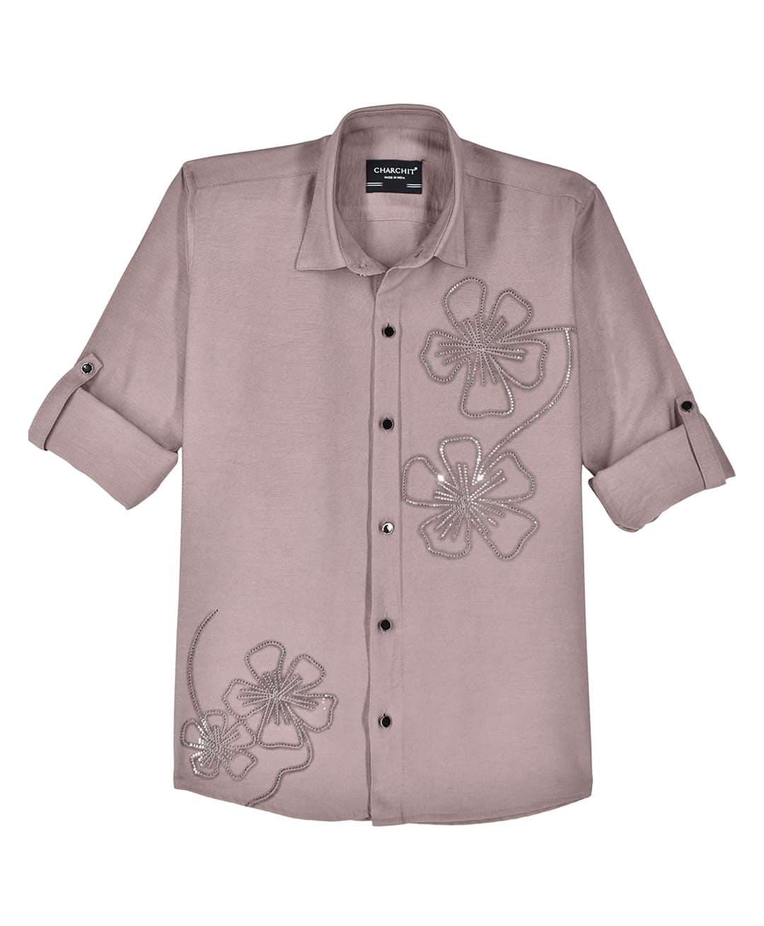Charchit Cotton Blend Woven Full Sleeves Stone Embellished Floral Printed Shirt - Magenta-picture-12