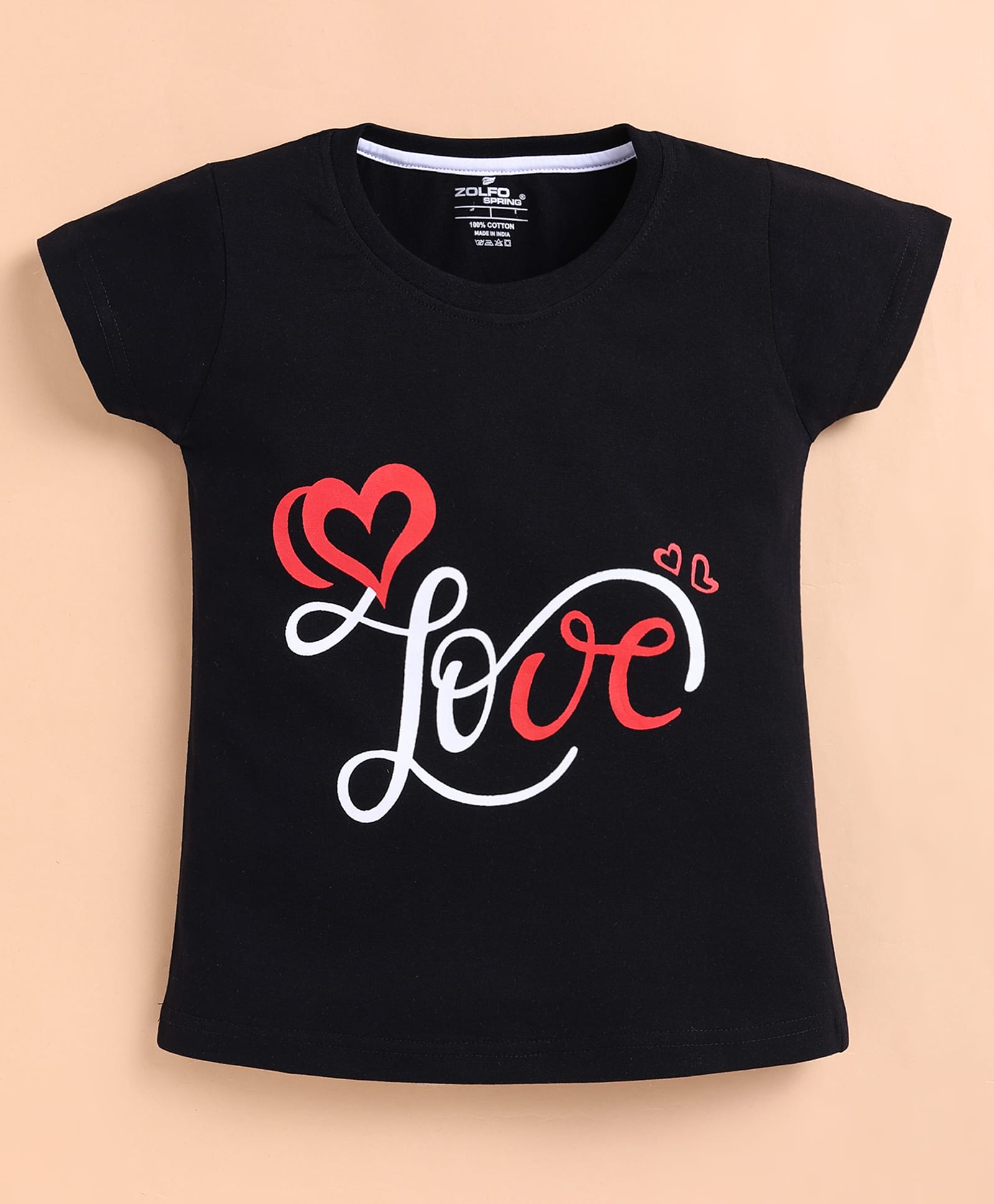 ZOLFO Cotton Knit Half Sleeves Love Text Printed Top - Black-picture-23