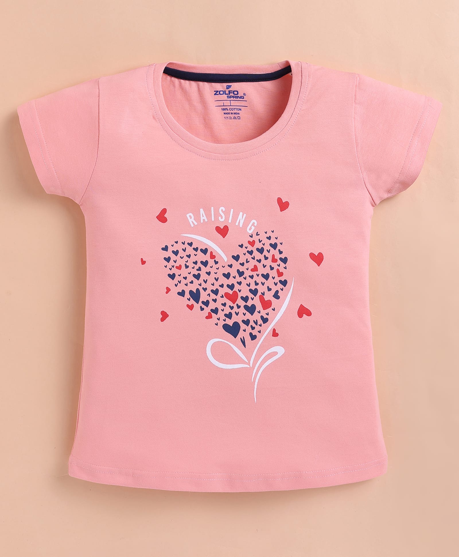 ZOLFO Cotton Knit Half Sleeves Hearts Printed Top - Soft Pink-image-6