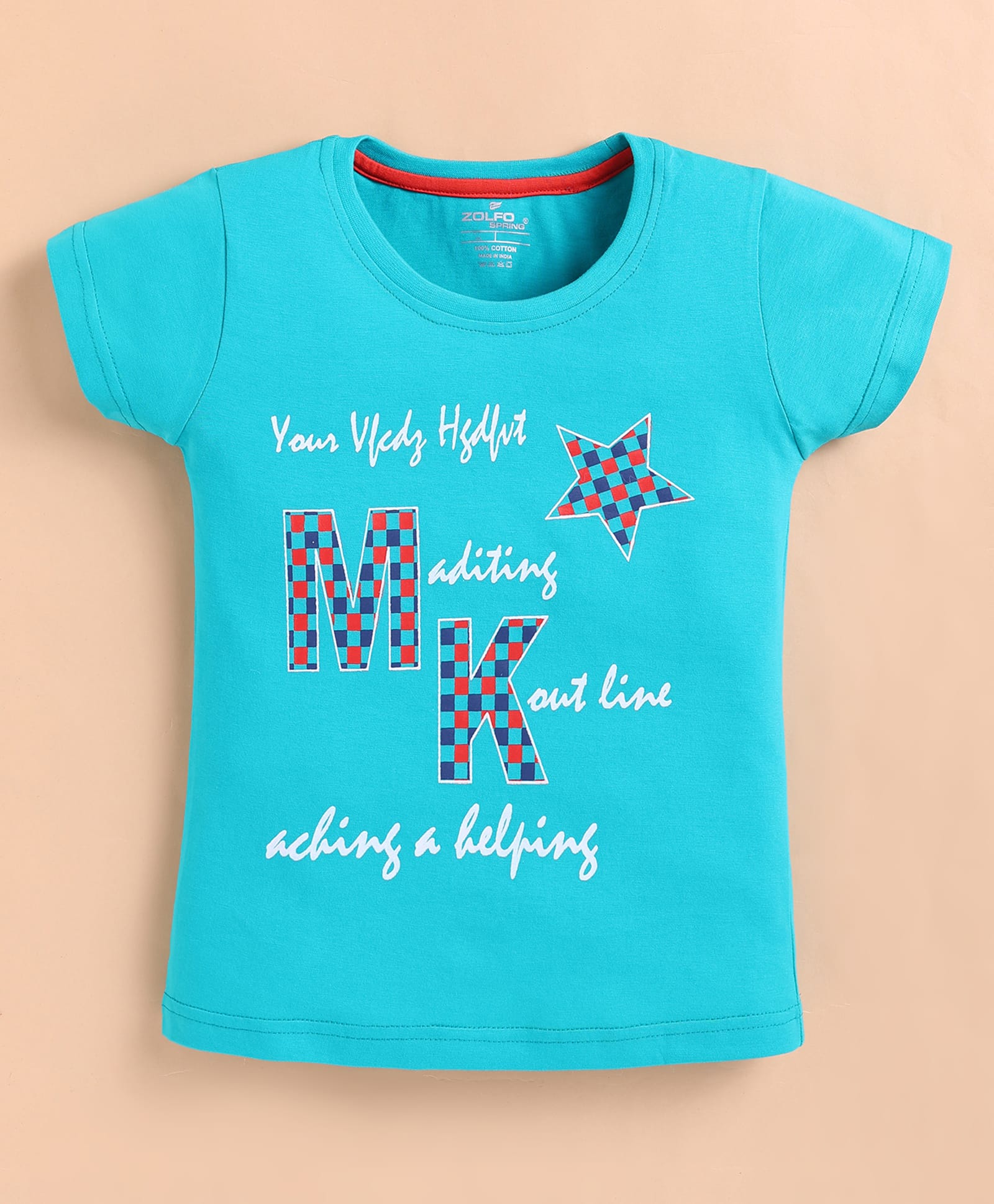 ZOLFO Cotton Knit Half Sleeves Typography Printed Top - Blue-picture-18