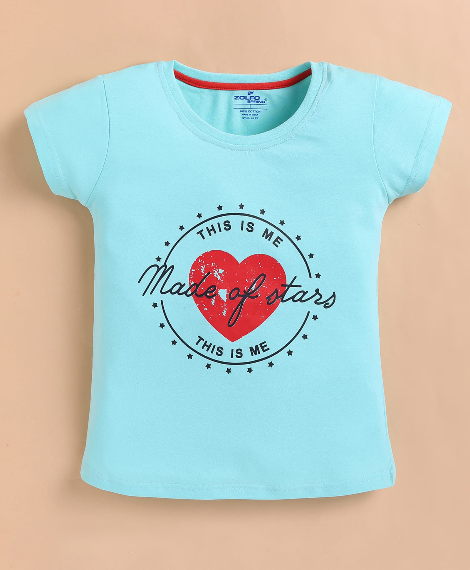 ZOLFO Cotton Knit Half Sleeves Heart Printed Top - Sky Blue-picture-22