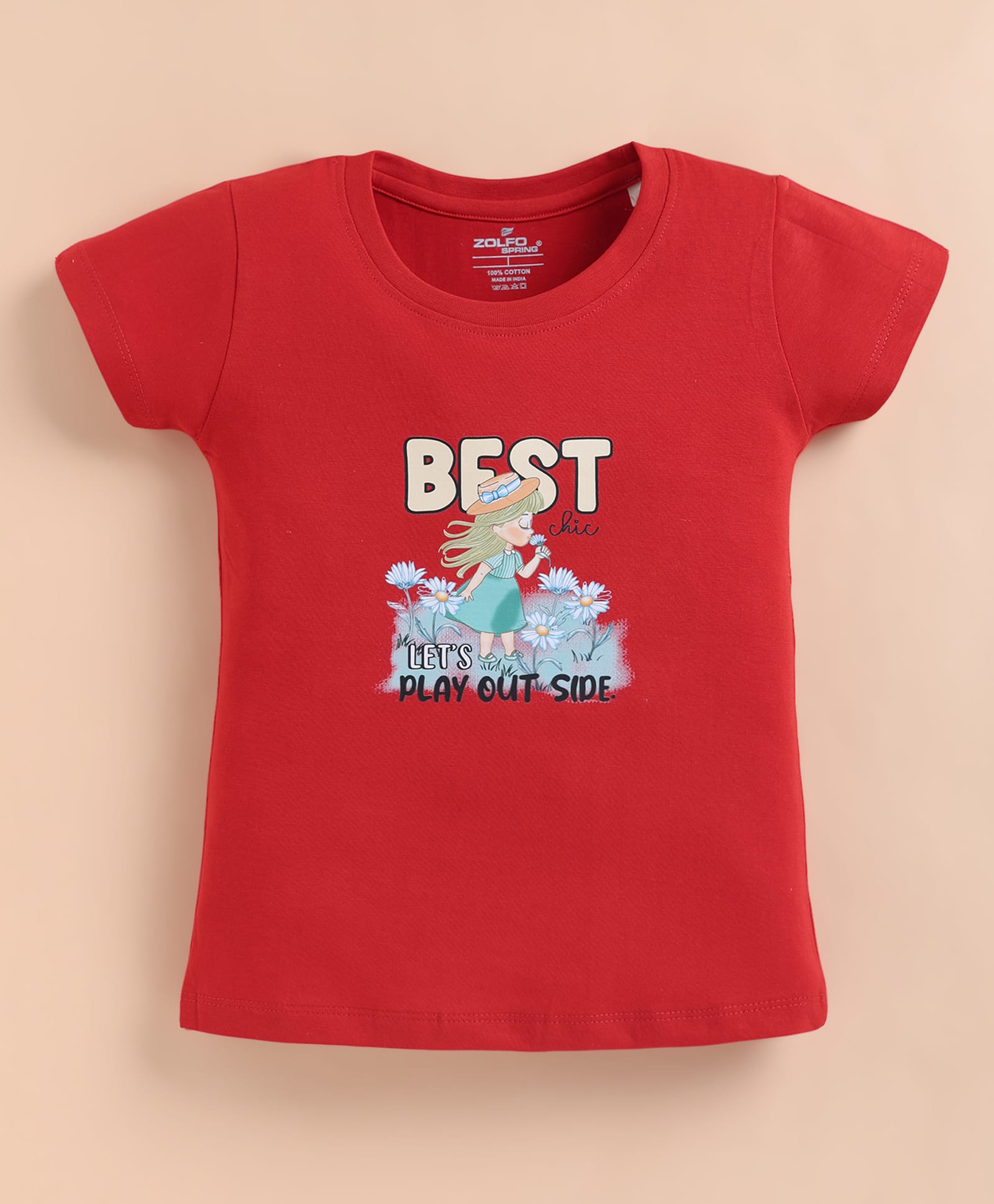 ZOLFO Cotton Knit Half Sleeves Girl Printed Top - Red-image-30