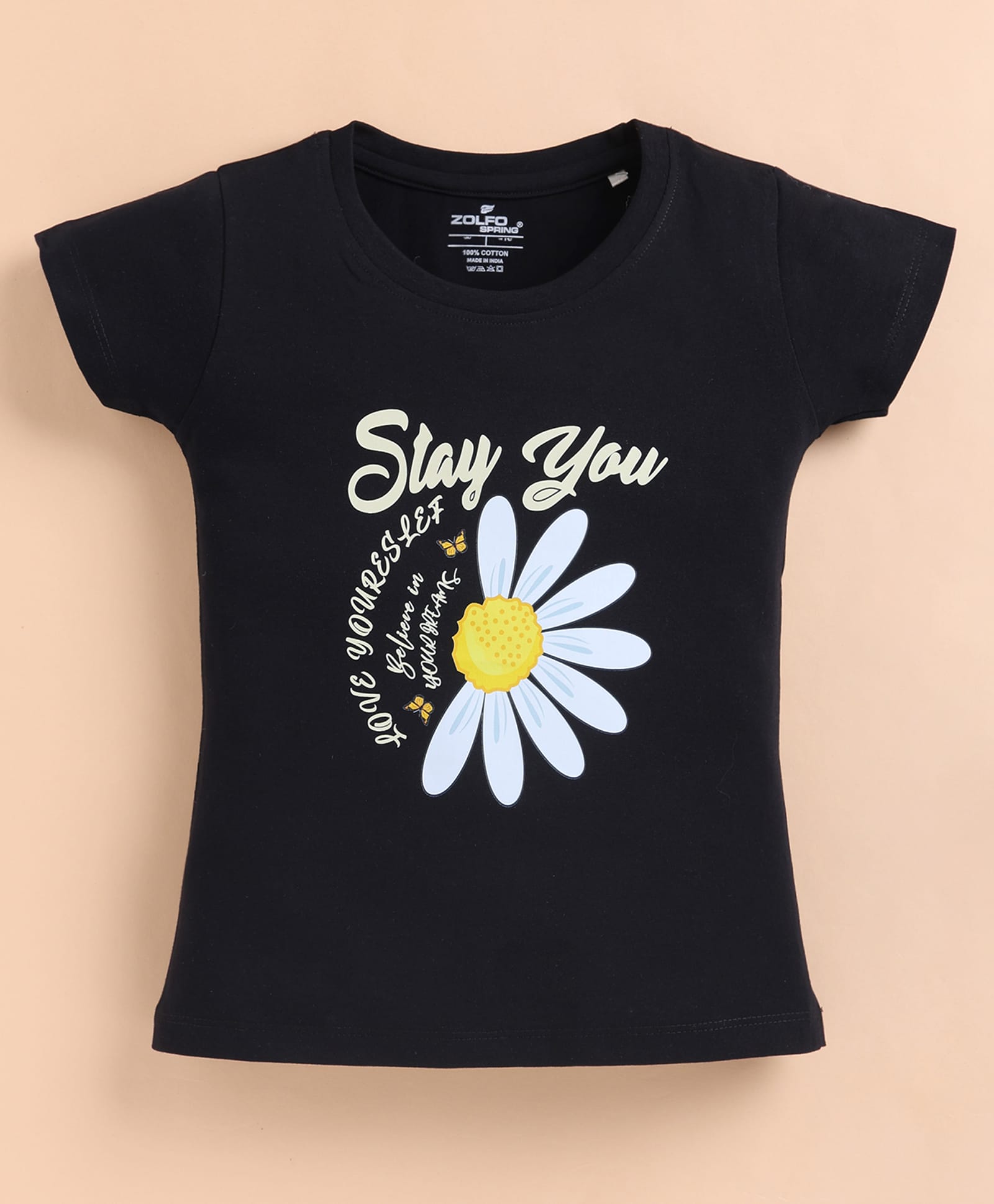 ZOLFO Cotton Knit Half Sleeves Floral Printed Top - Black-picture-21