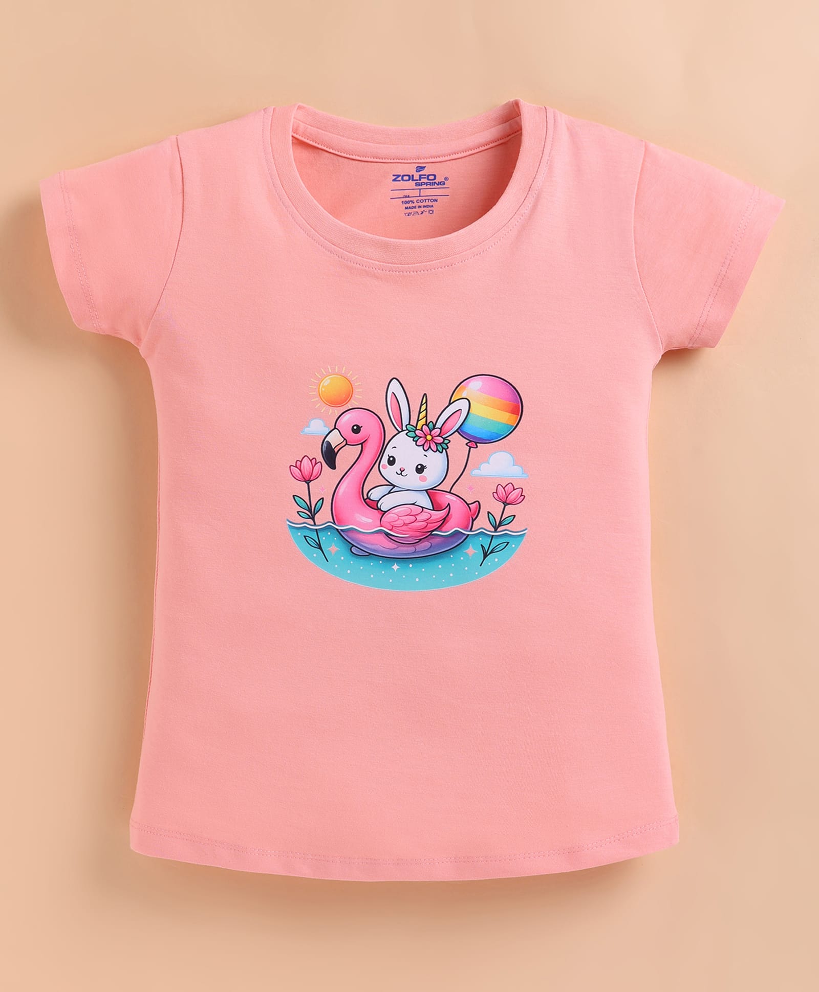 ZOLFO Cotton Knit Half Sleeves Bunny Printed Top - Soft Pink-picture-18