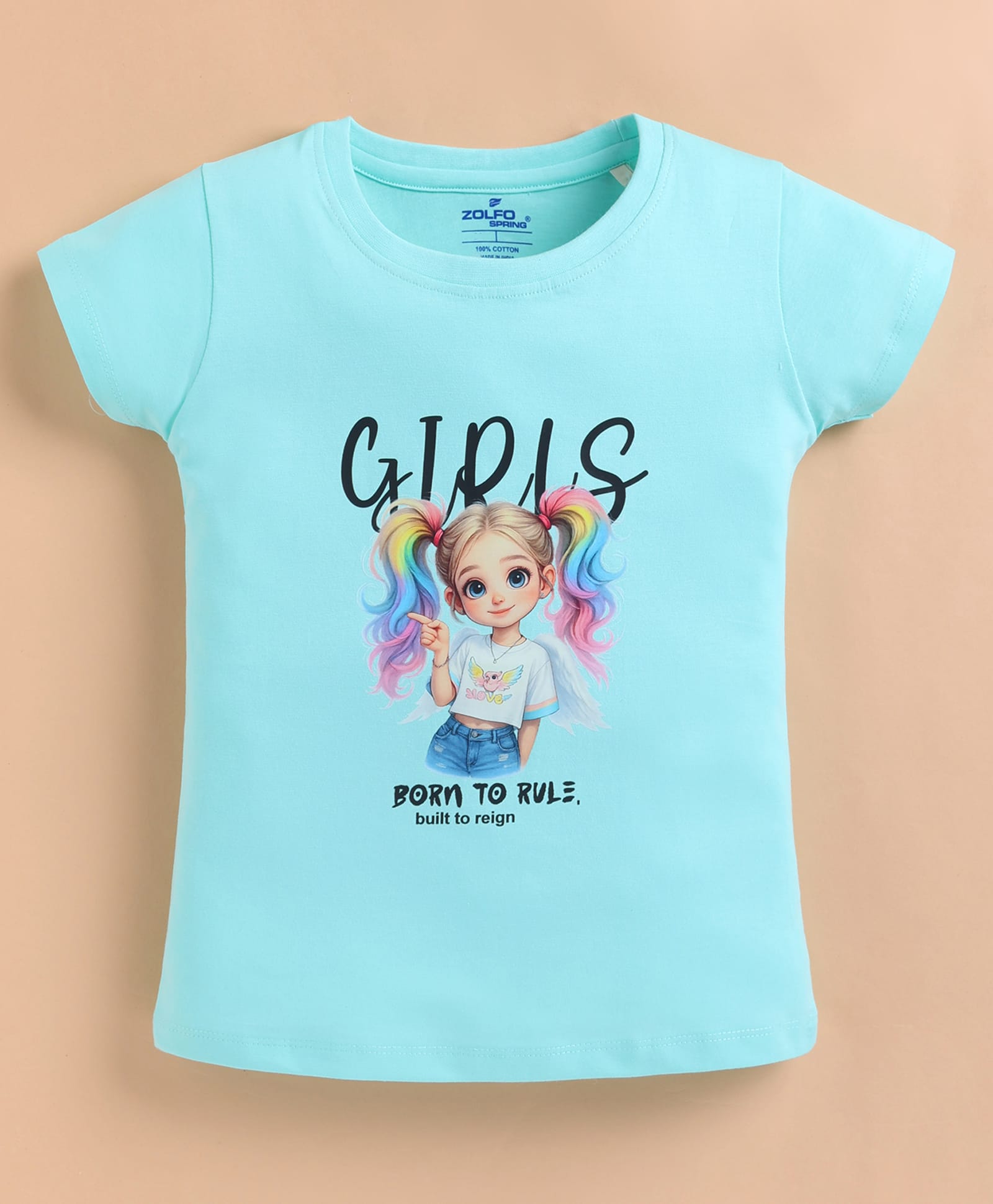 ZOLFO Cotton Knit Half Sleeves Girl Printed Top - Sky Blue-picture-11