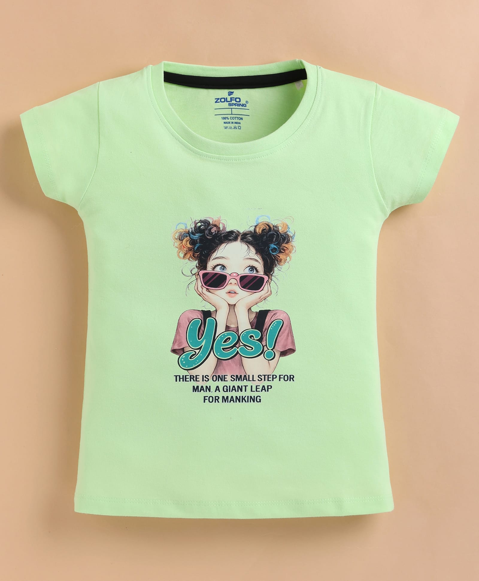 ZOLFO Cotton Knit Half Sleeves Girl Printed Top - Light Green-picture-24