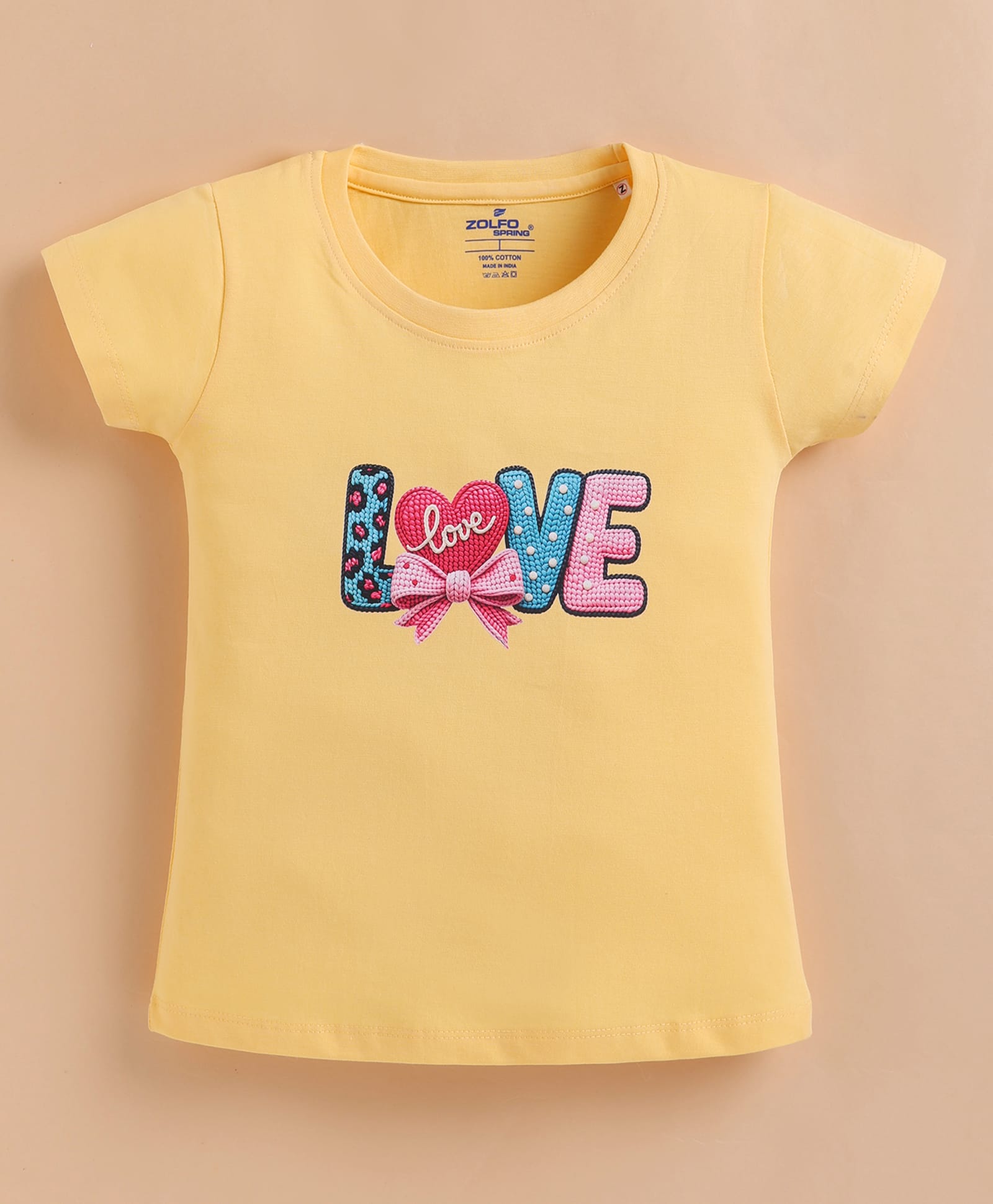 ZOLFO Cotton Knit Half Sleeves Love Text Printed Top - Yellow-picture-16