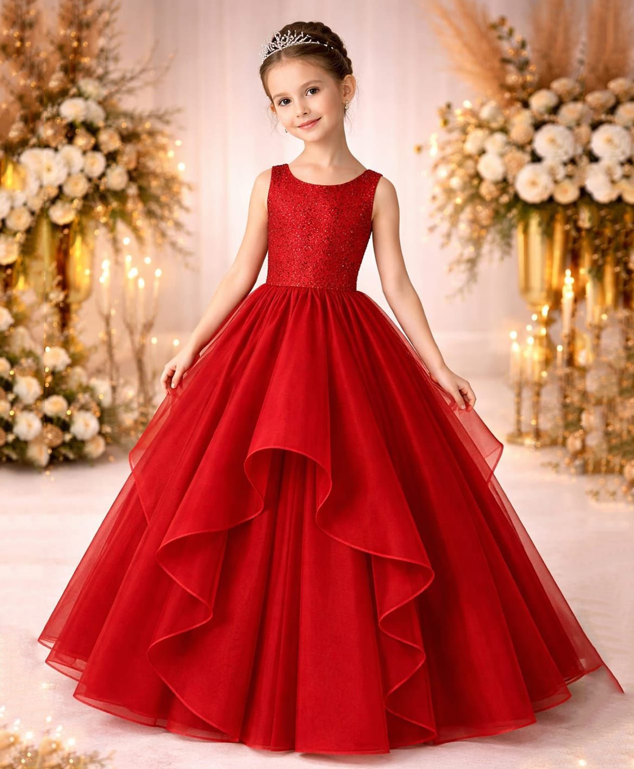 Tilism Net Organza Woven Sleeveless Sequin Embellished Gown - Red-picture-22