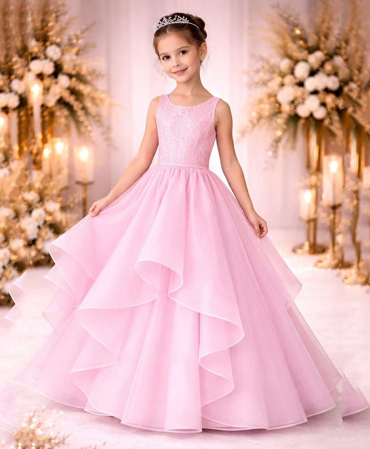 Tilism Cotton Organza Sleeveless Sequins Embellished Gown -Baby Pink-picture-12