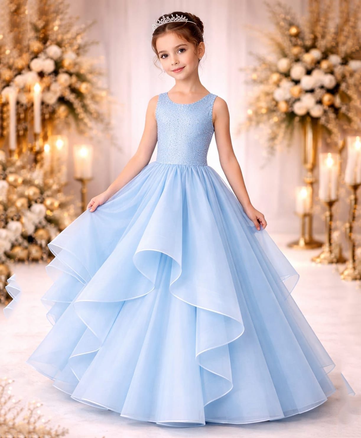 Tilism Cotton Organza Sleeveless Sequins Embellished Gown - Sky Blue-picture-17