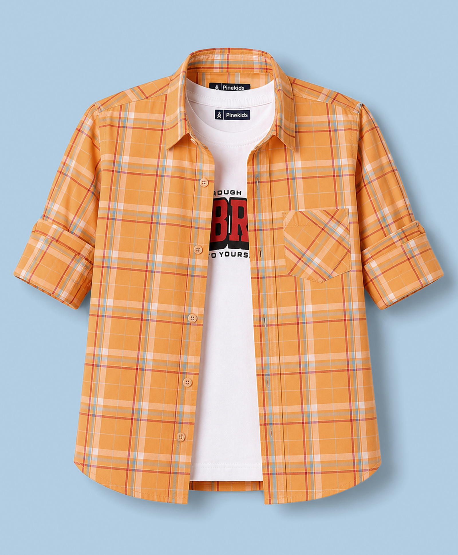 Pine Kids Cotton Woven Checks Twofer Shirt with Full Sleeves - Yellow-image-22