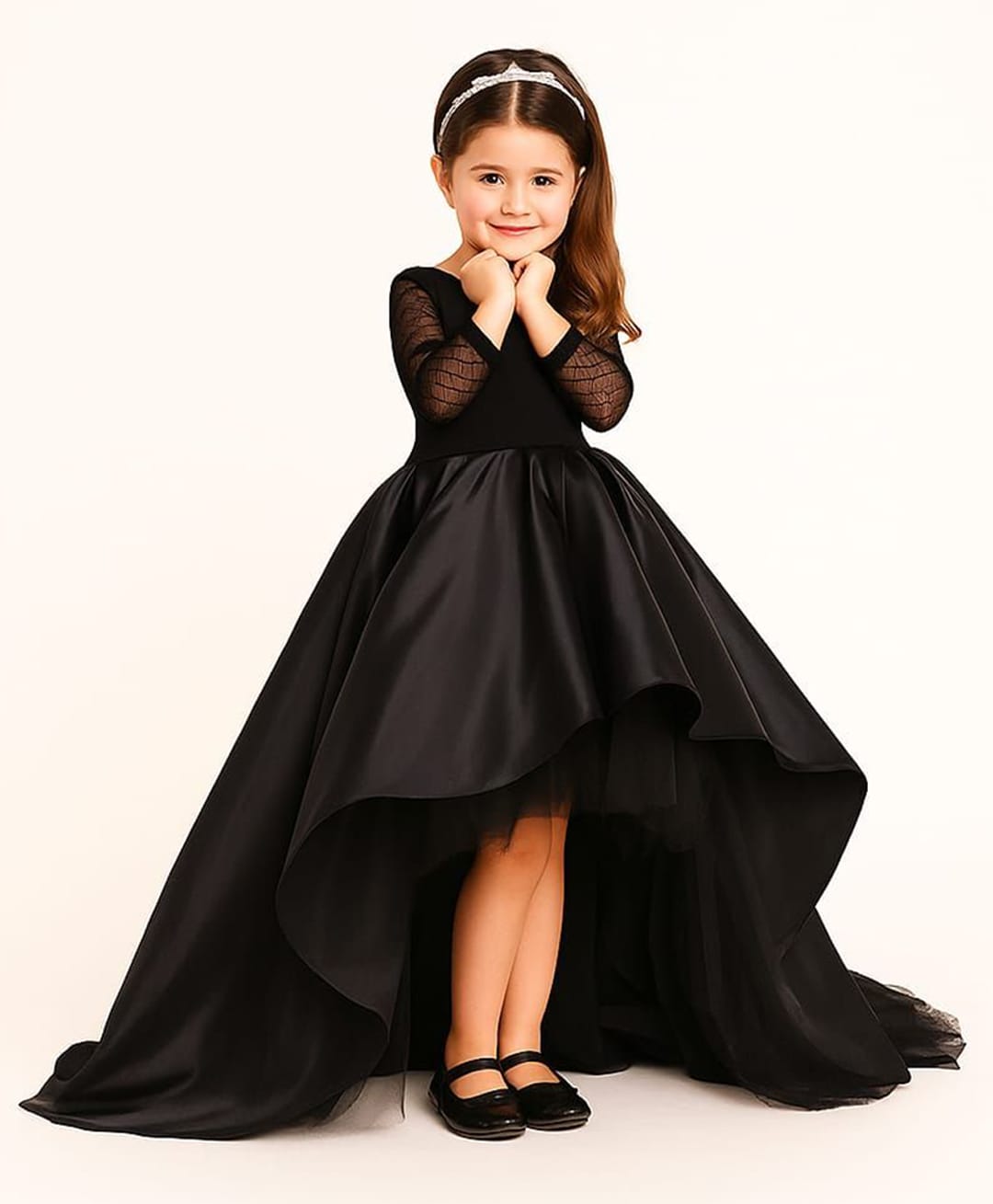 Tilism Net Woven Three Fourth Sleeves Stones Embellished & Bow Applique Detailed Dress - Black-picture-16