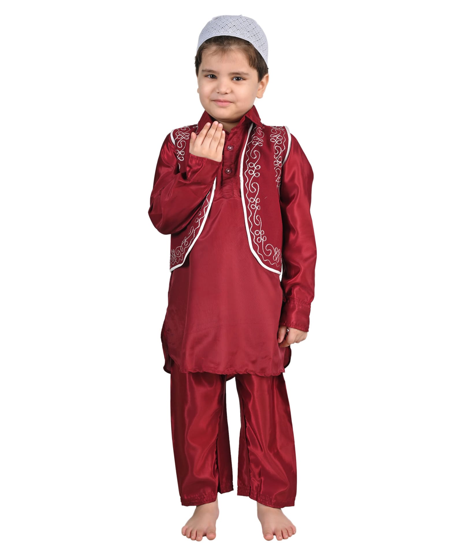 BookMyCostume Pathani Suit Costume Set - Maroon & White-image-12