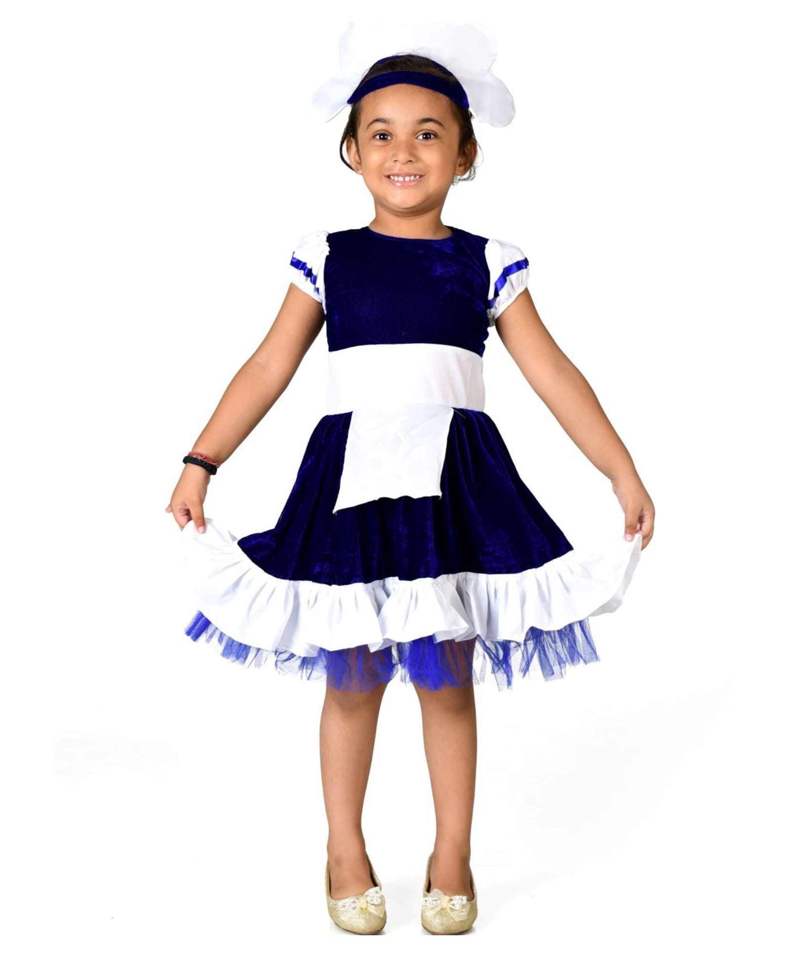 BookMyCostume Knit Half Sleeves Colour Blocked Russian Theme Costume Set - Blue & White-image-17
