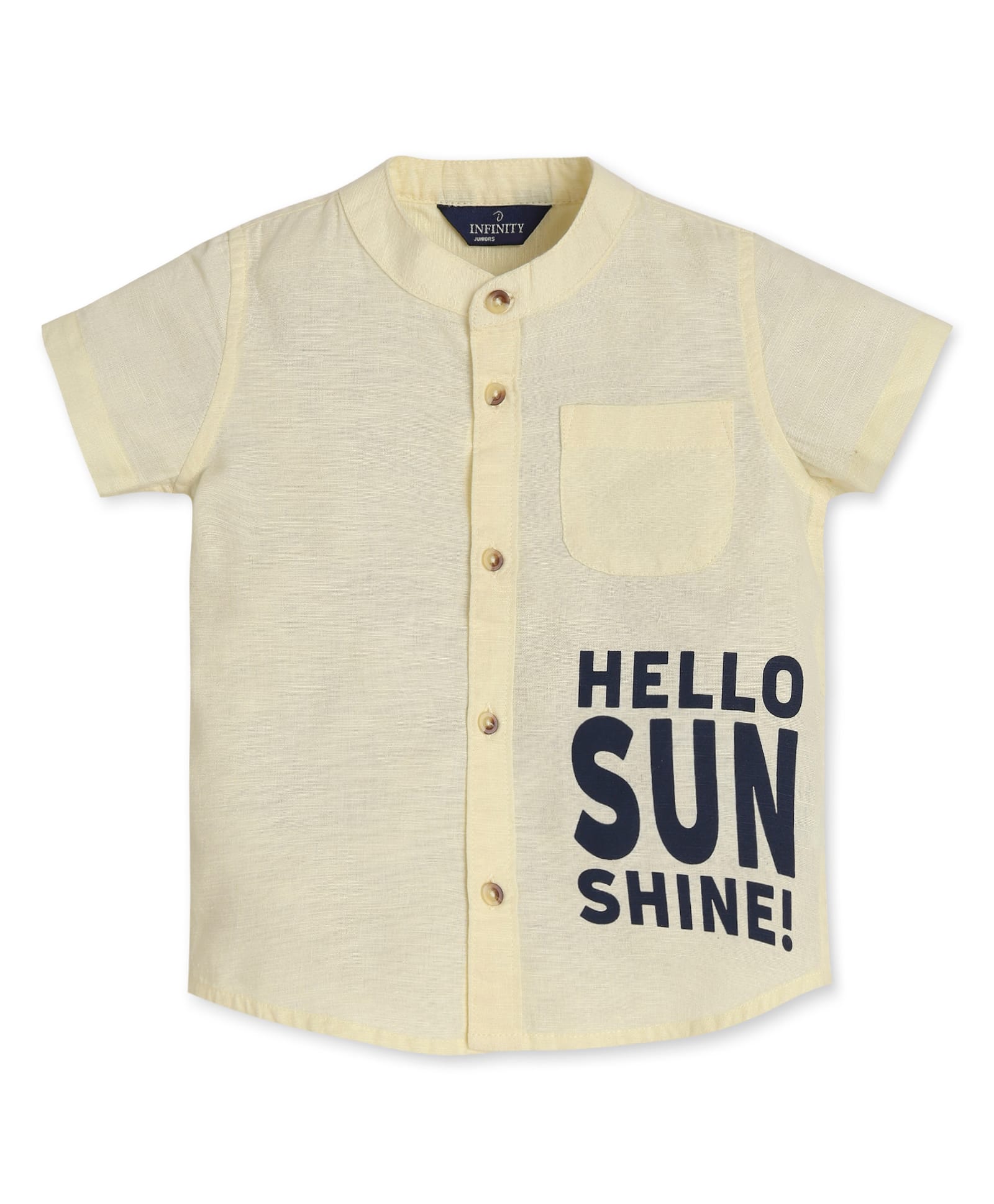 Infinity Cotton Woven Half Sleeves Hello Sun Shine Text Printed Shirt - Yellow-image-9