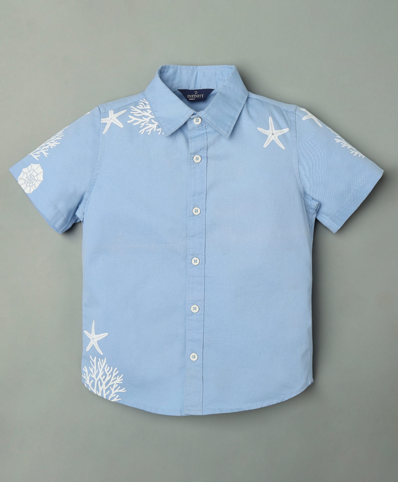 INFINITY Cotton Woven Half Sleeves Sea Life Printed Shirt - Sky Blue-image-5