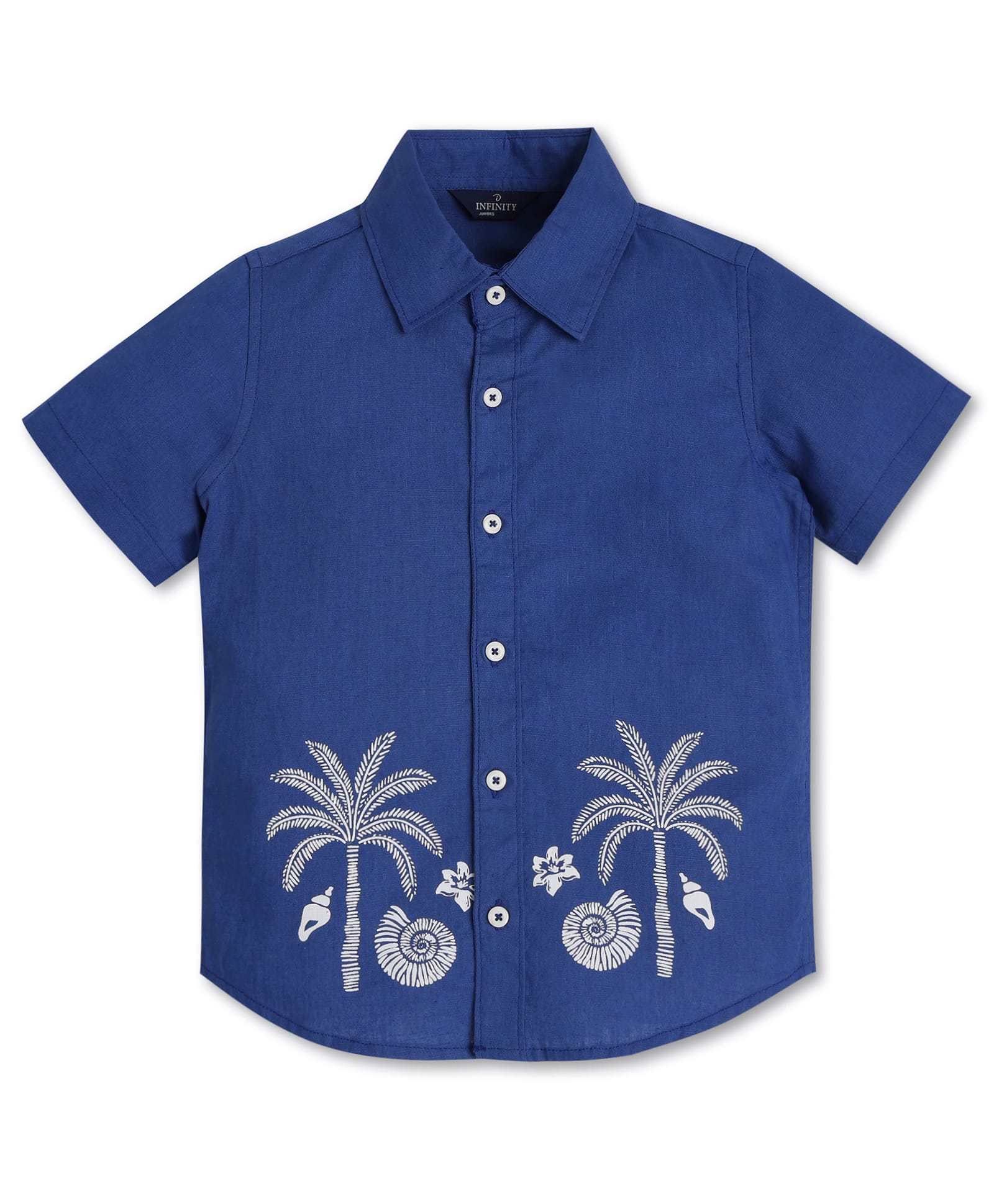 INFINITY Cotton Woven Half Sleeves Tropical Theme Printed Shirt - Royal Blue-image-41