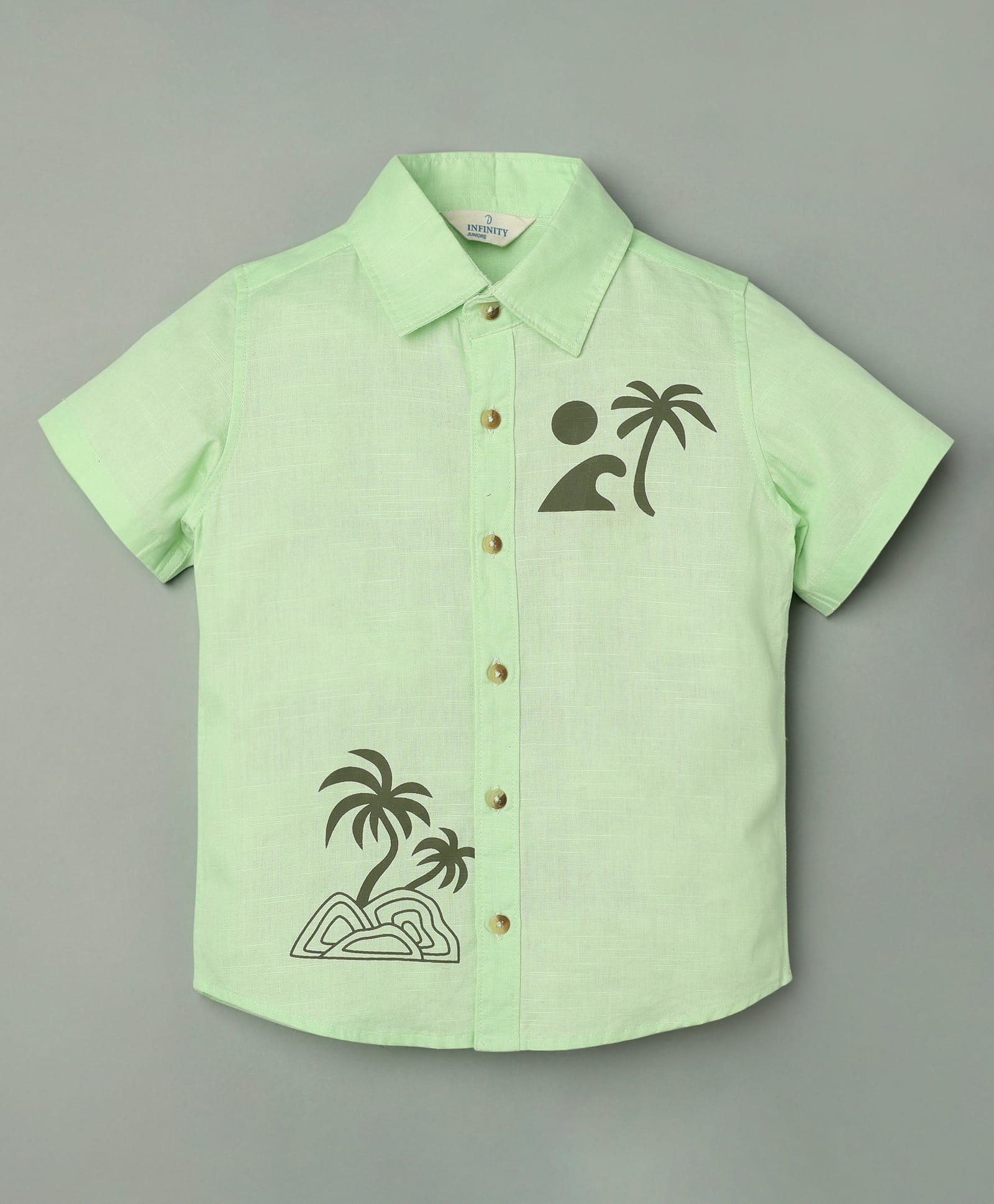 INFINITY Cotton Woven Half Sleeves Tropical Theme Printed Shirt - Light Green-picture-14