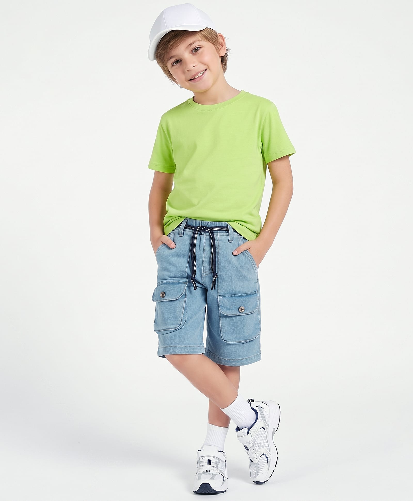 Arias Cotton Elastane Denim Knee Length Shorts With Cargo Pockets - Blue-image-43
