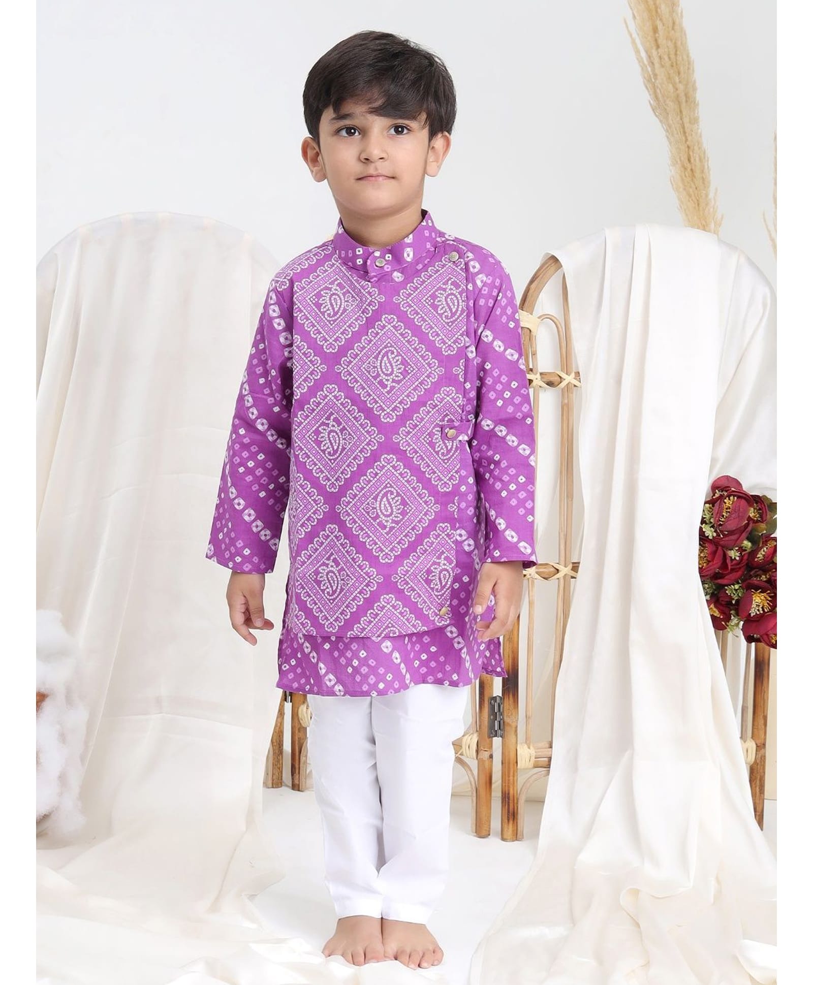 Itsyboo by Waterlemons Cotton Woven Full Sleeves Geometric & Paisley Printed Kurta & Pyjama Set - Purple-image-40