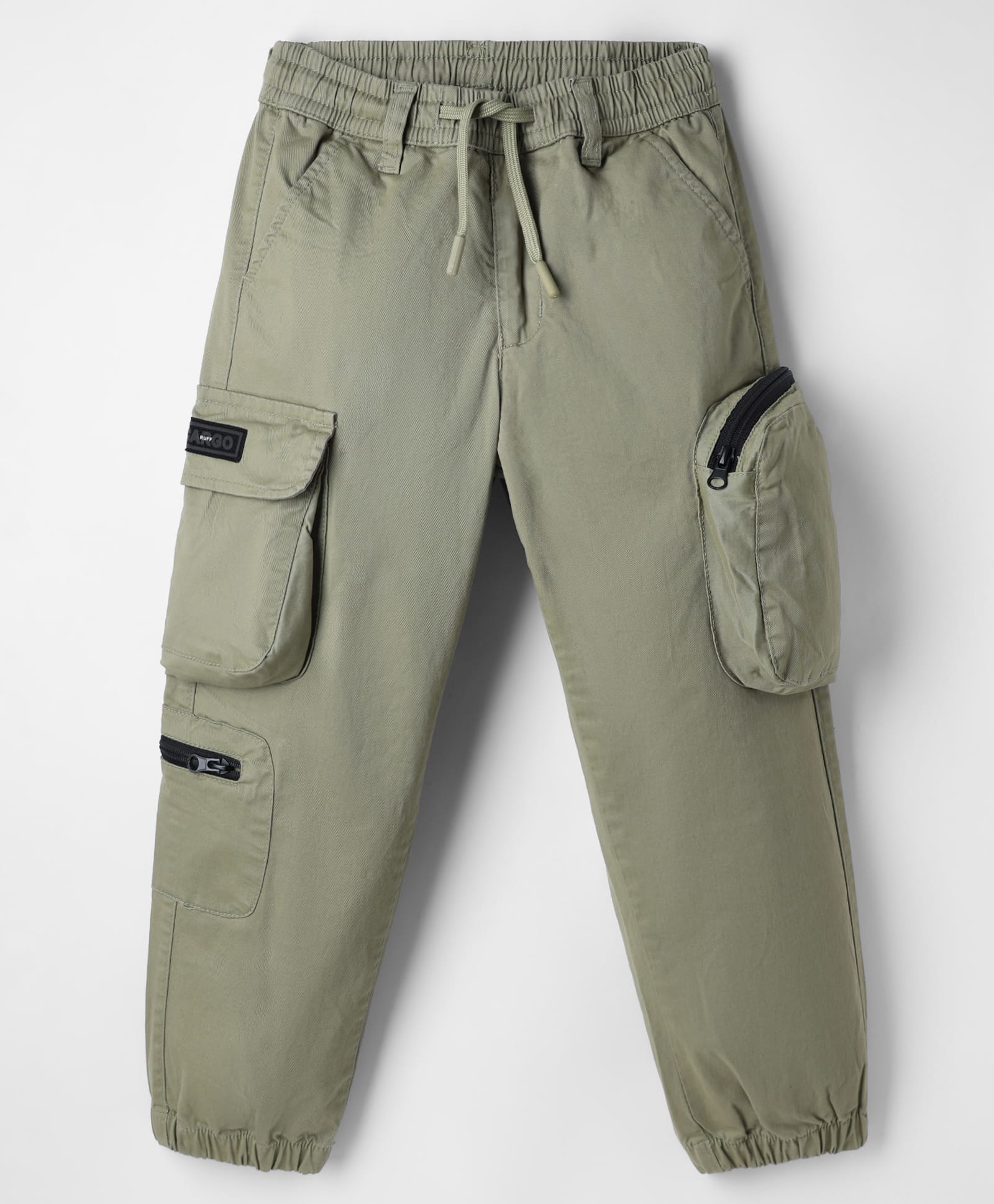 Ruff Cotton Twill Woven Full Length Solid Colour Baggy Fit Cargo Trouser With Pouch Pockets -Olive-picture-15