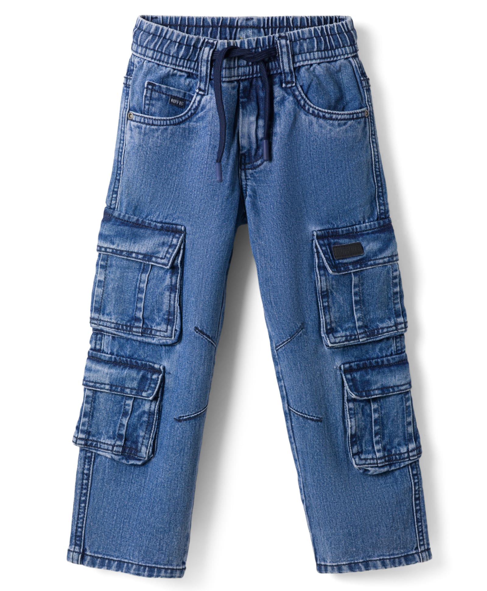 Ruff Denim Woven Full Length Straight Fit Jeans with Cargo Pockets- Blue-picture-26