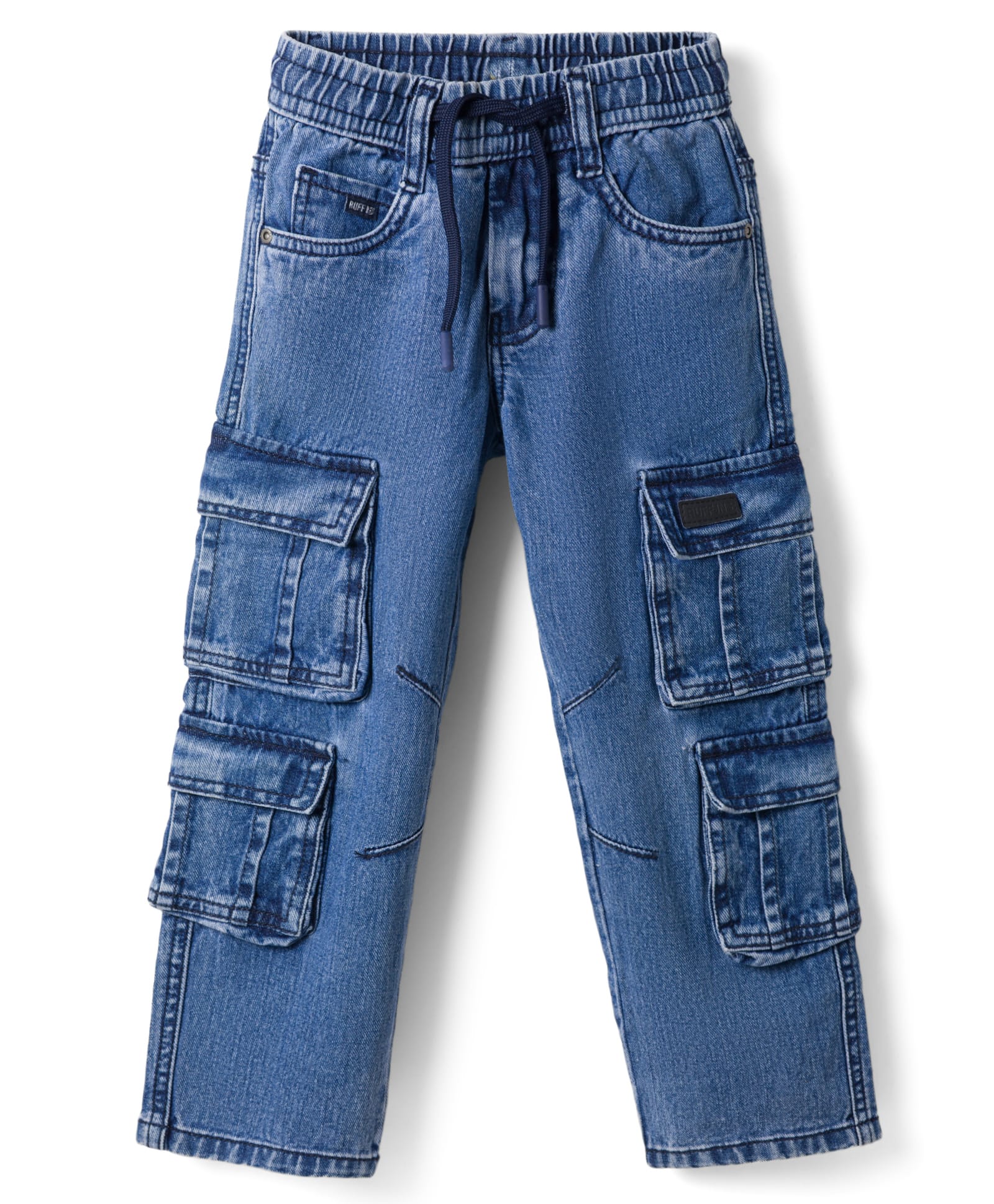Ruff Denim Woven Full Length Straight Fit Jeans with Cargo Pockets- Blue-picture-16
