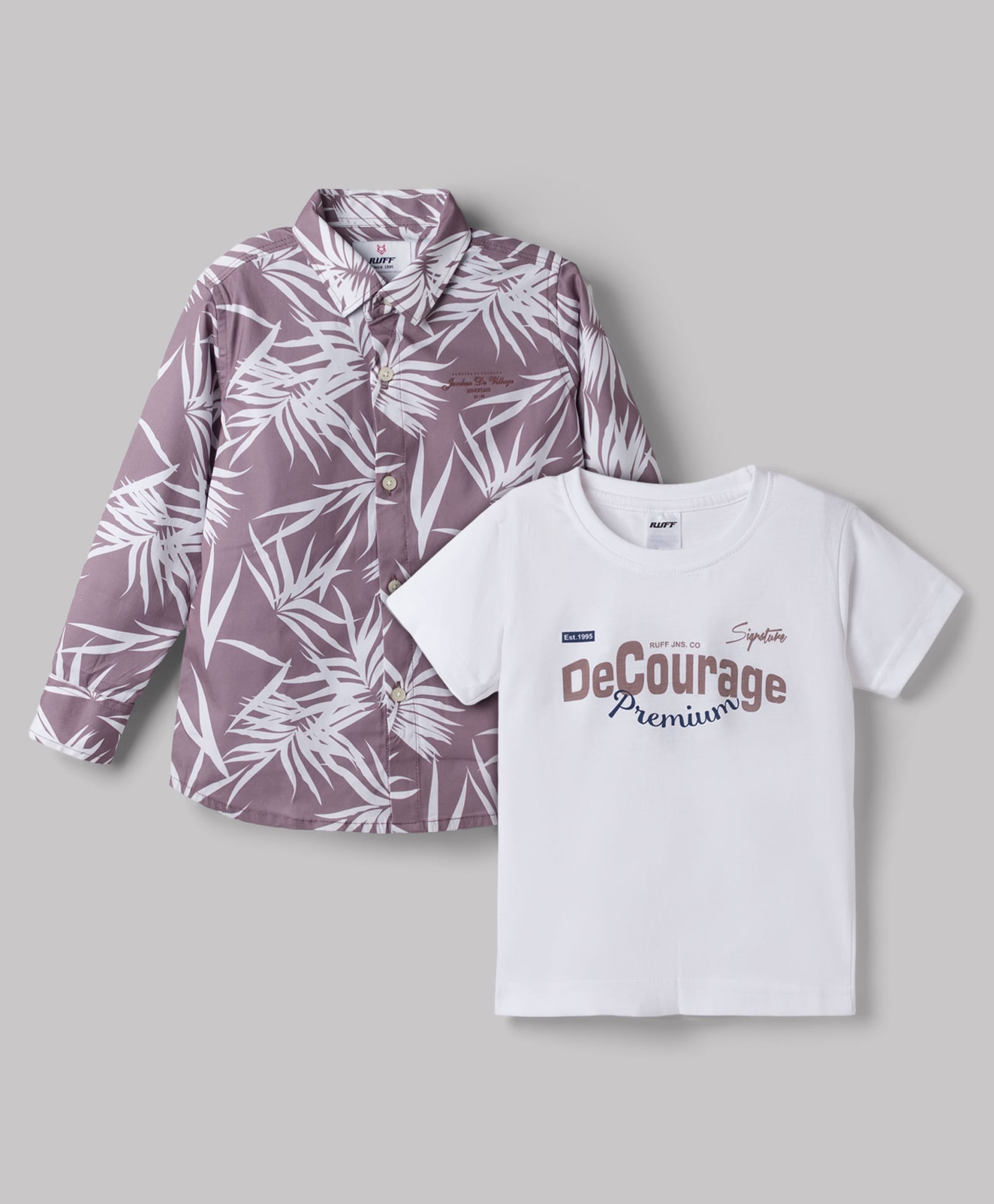 Ruff Poplin Full Sleeves Woven Leafy Printed Shirt with T-Shirt - Rose Gold-picture-19