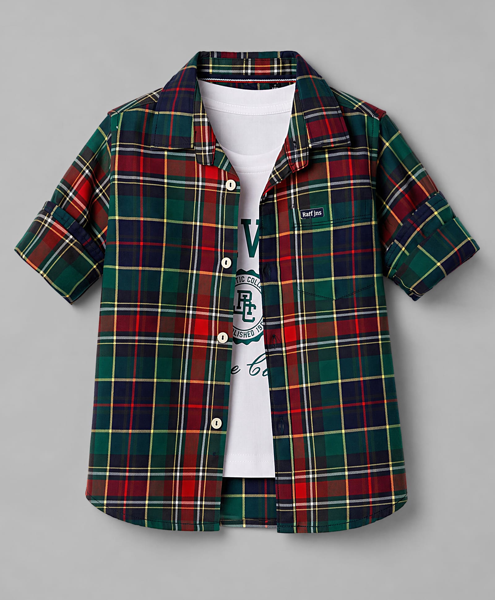 Ruff Tweed Woven Full Sleeves Twofer Shirt with Tartan Checks - Green-picture-17
