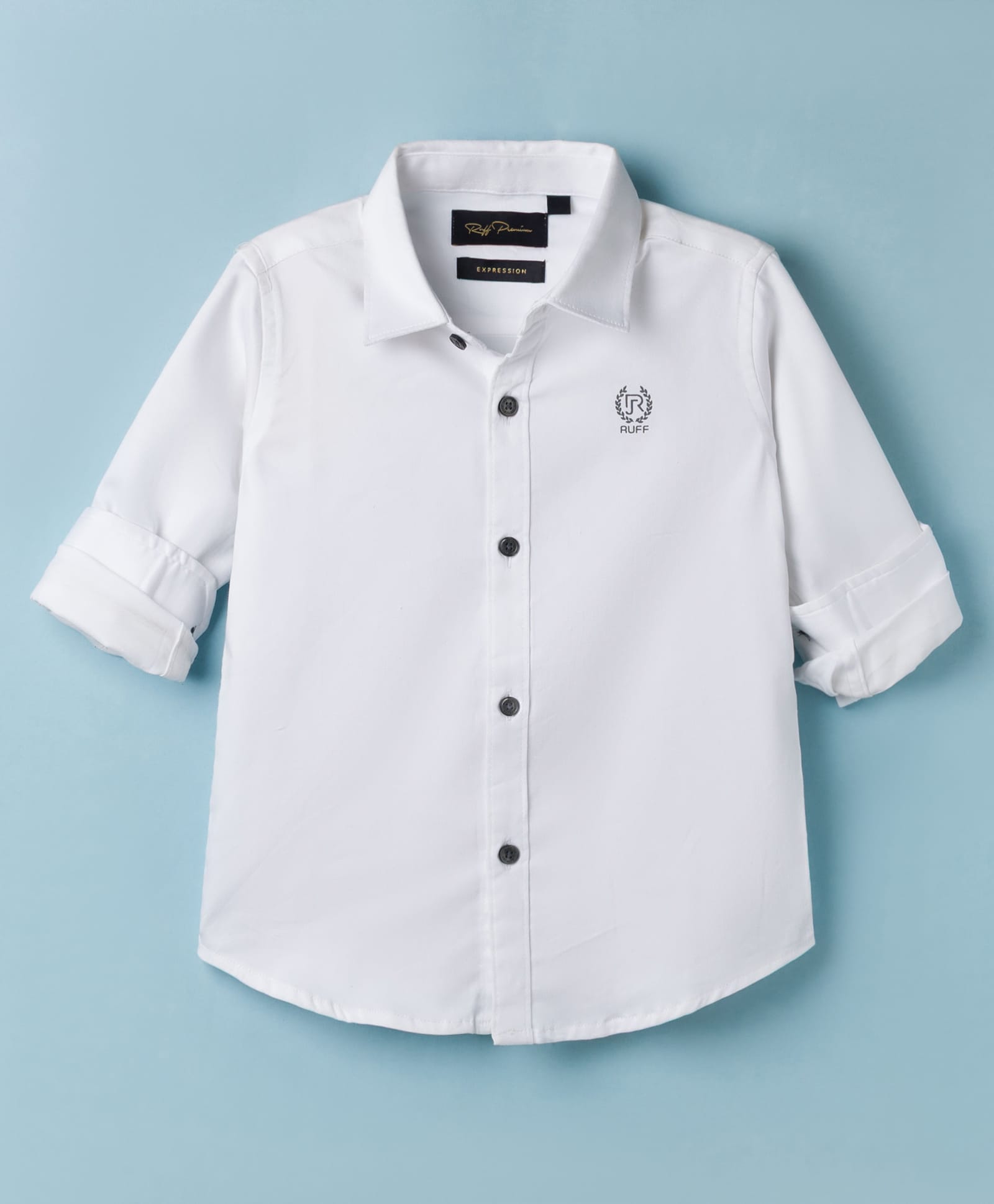 Ruff Cotton Single Jersey Woven Full Sleeves Solid Shirt with Brand Name Print - White-picture-19