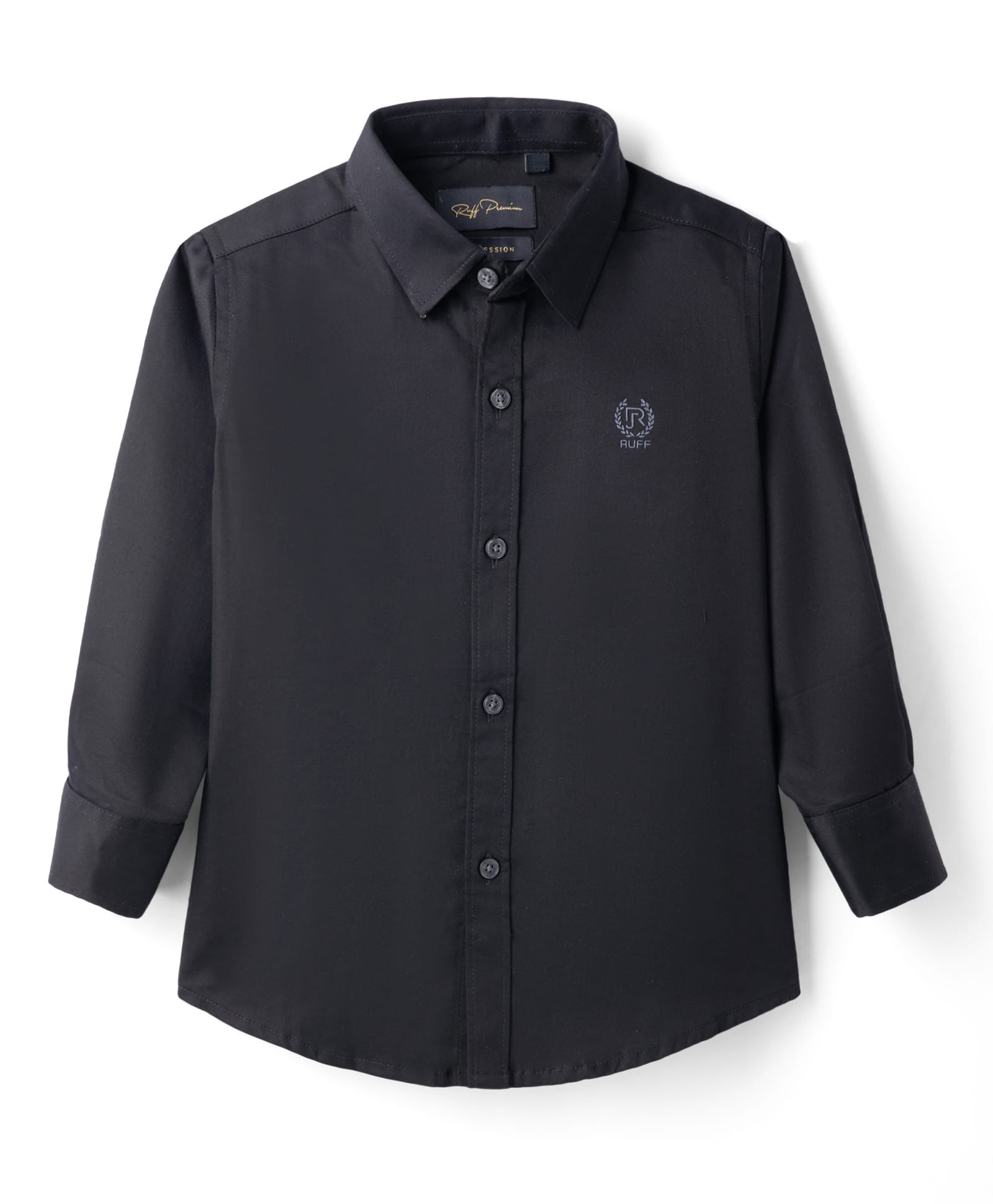 Ruff Cotton Single Jersey Woven Full Sleeves Solid Shirt with Brand Name Print - Black-picture-20