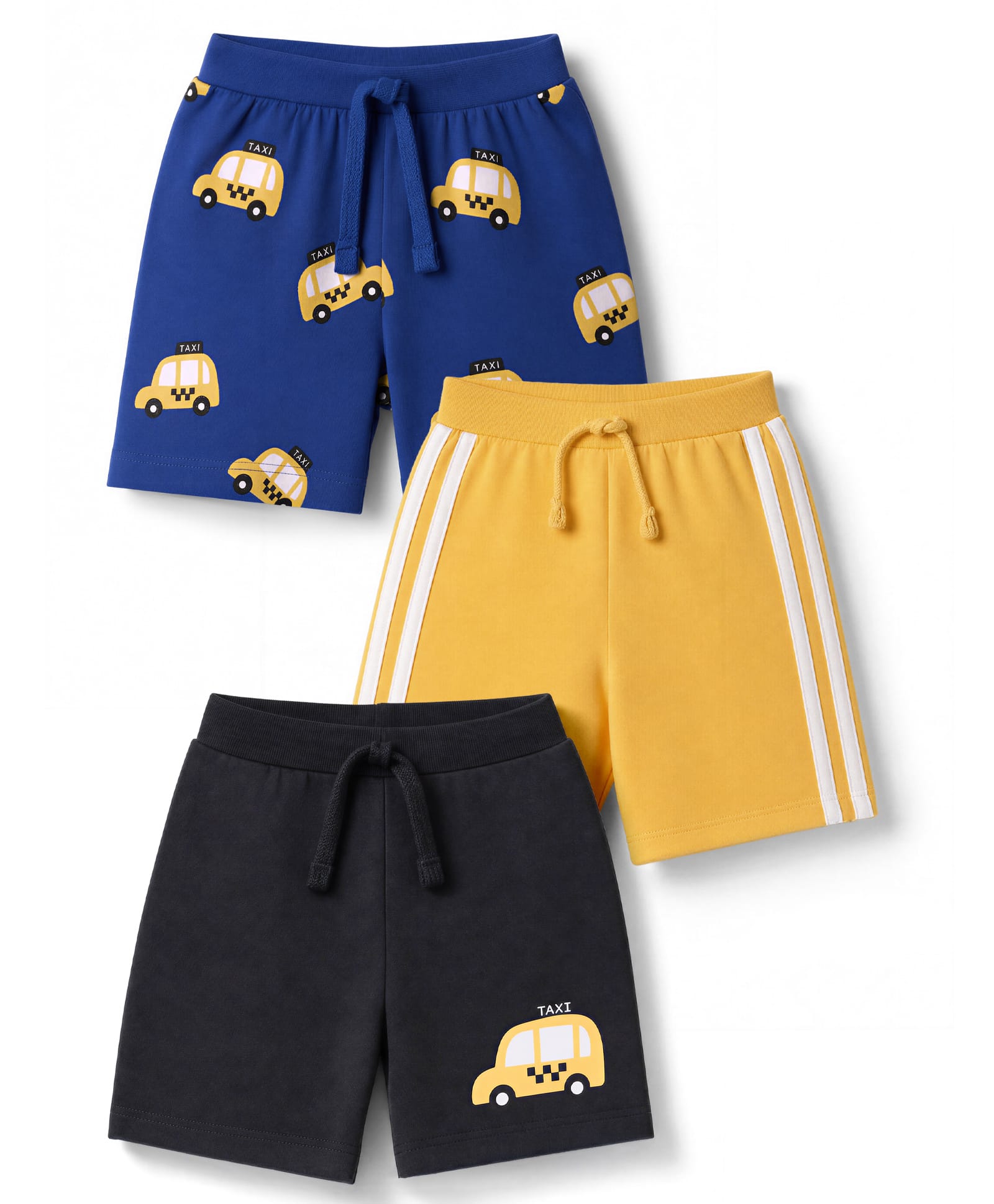 Babyhug Cotton Jersey Knit Mid Thigh Vehicles Printed Shorts Pack Of 3 - Blue Yellow & Black-image-39
