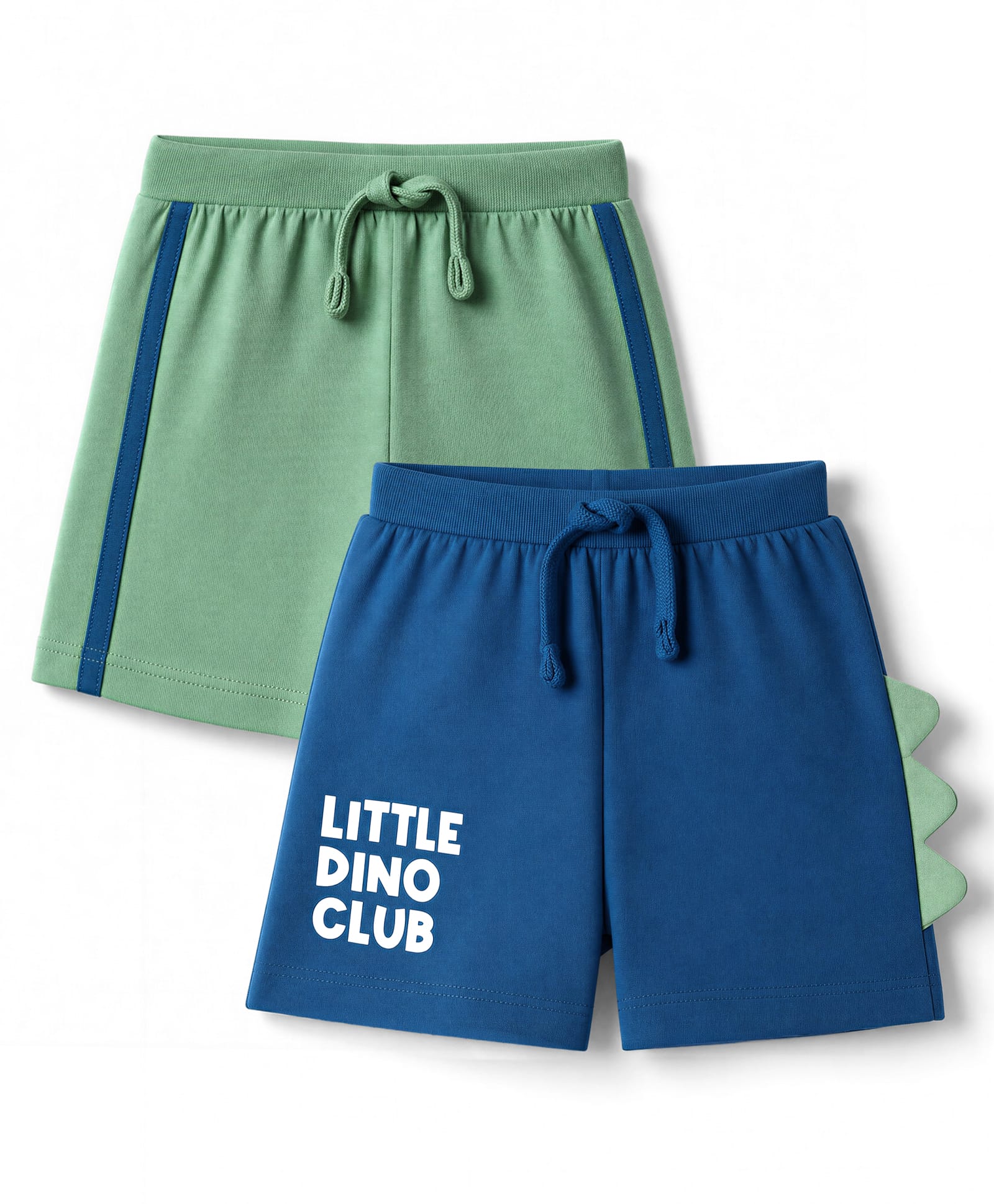 Babyhug Cotton Jersey Knit Mid Thigh Little Dino Club Printed Shorts Pack Of 2 - Blue & Green-image-24