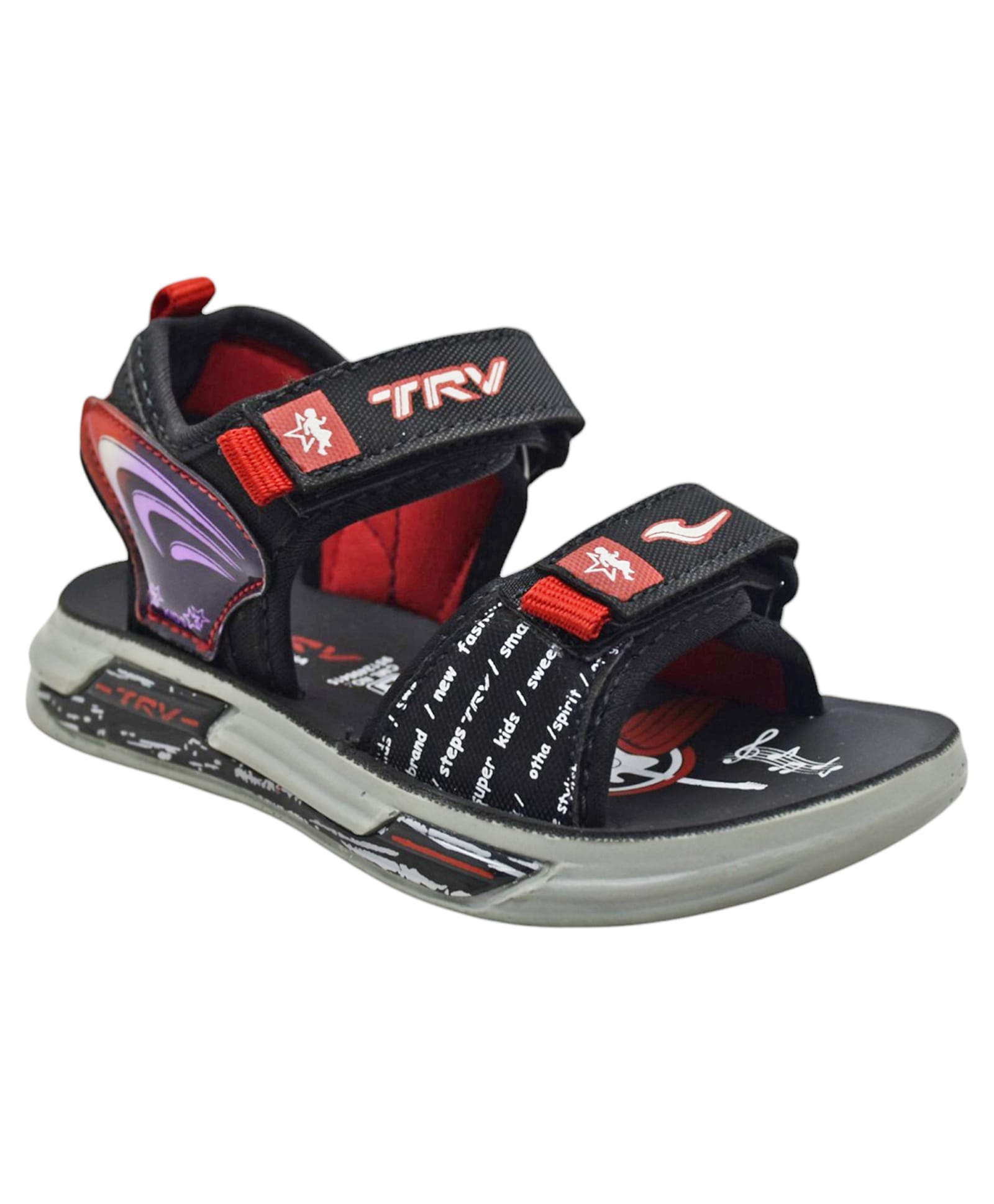 TRV Abstract Designed Velcro Closure Sandals - Black-image-42
