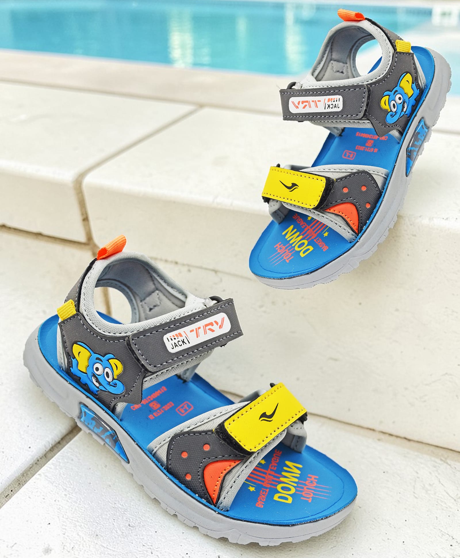 TRV Elephant Designed Velcro Closure Sandals - Grey-picture-15