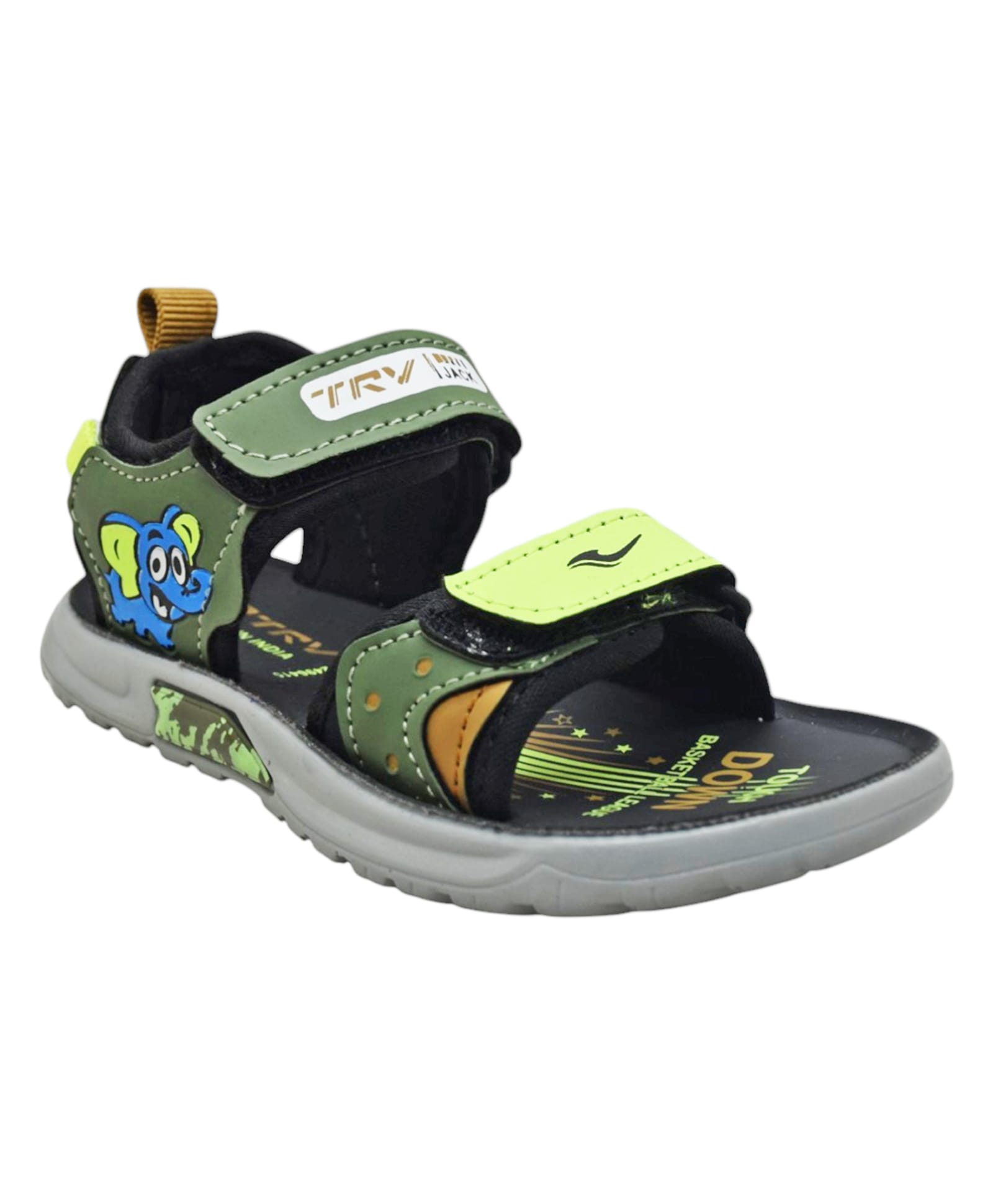 TRV Elephant Designed Velcro Closure Sandals - Olive Green-image-4