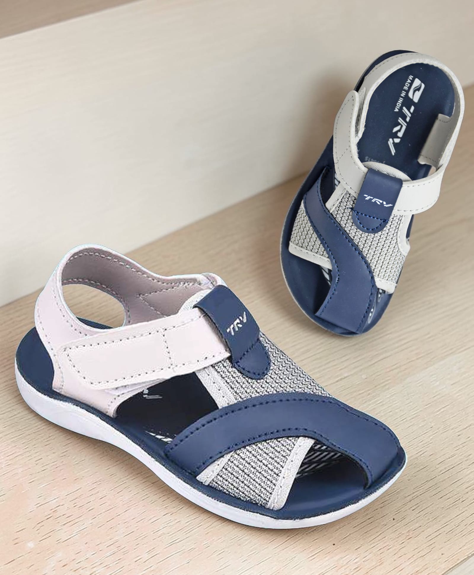 TRV Colour Blocked Velcro Closure Sandals - Blue-picture-22